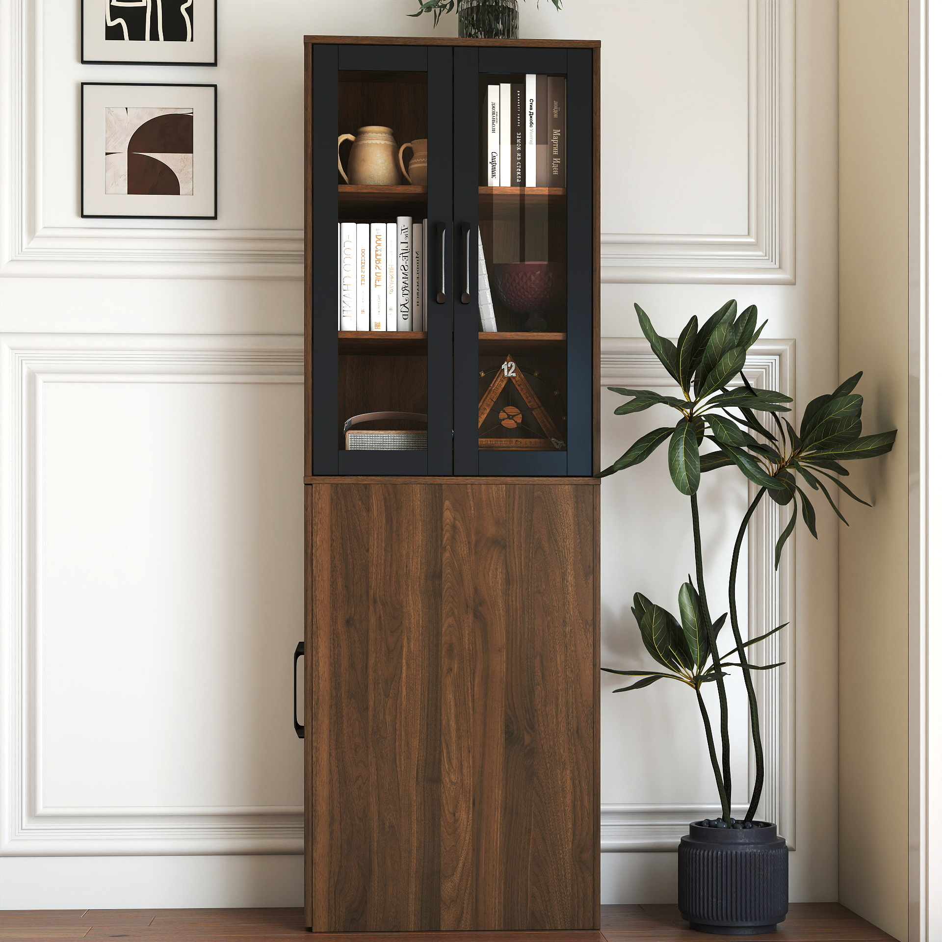 71" Multifunctional Storage Cabinet w/ 2 Glass Doors & Pull-Out Shelves