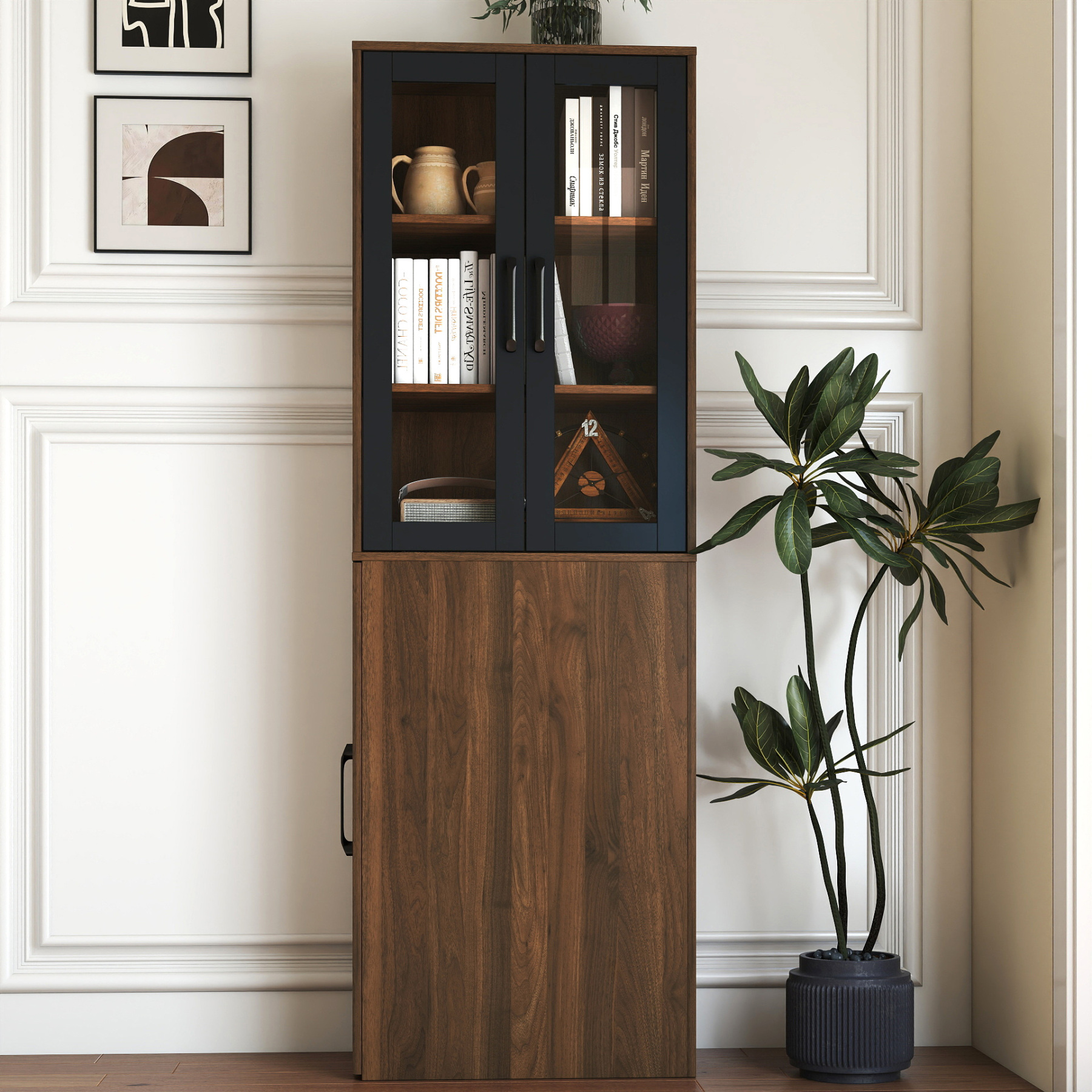 71" Multifunctional Storage Cabinet w/ 2 Glass Doors & Pull-Out Shelves