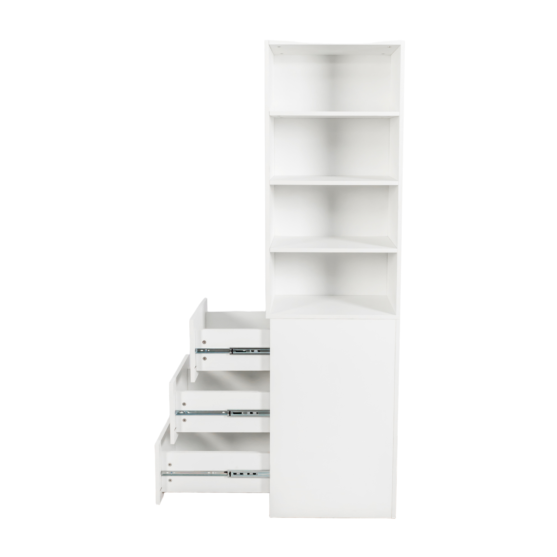 71" Narrow Display Storage Cabinet w/ 4-Tier Shelf and 3 Side Drawers