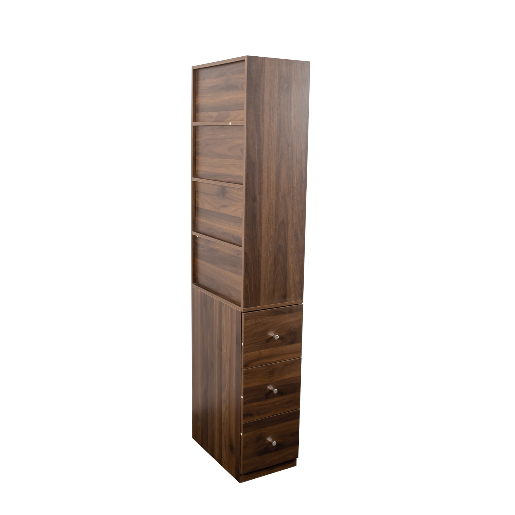 71" Narrow Display Storage Cabinet w/ 4-Tier Shelf and 3 Side Drawers