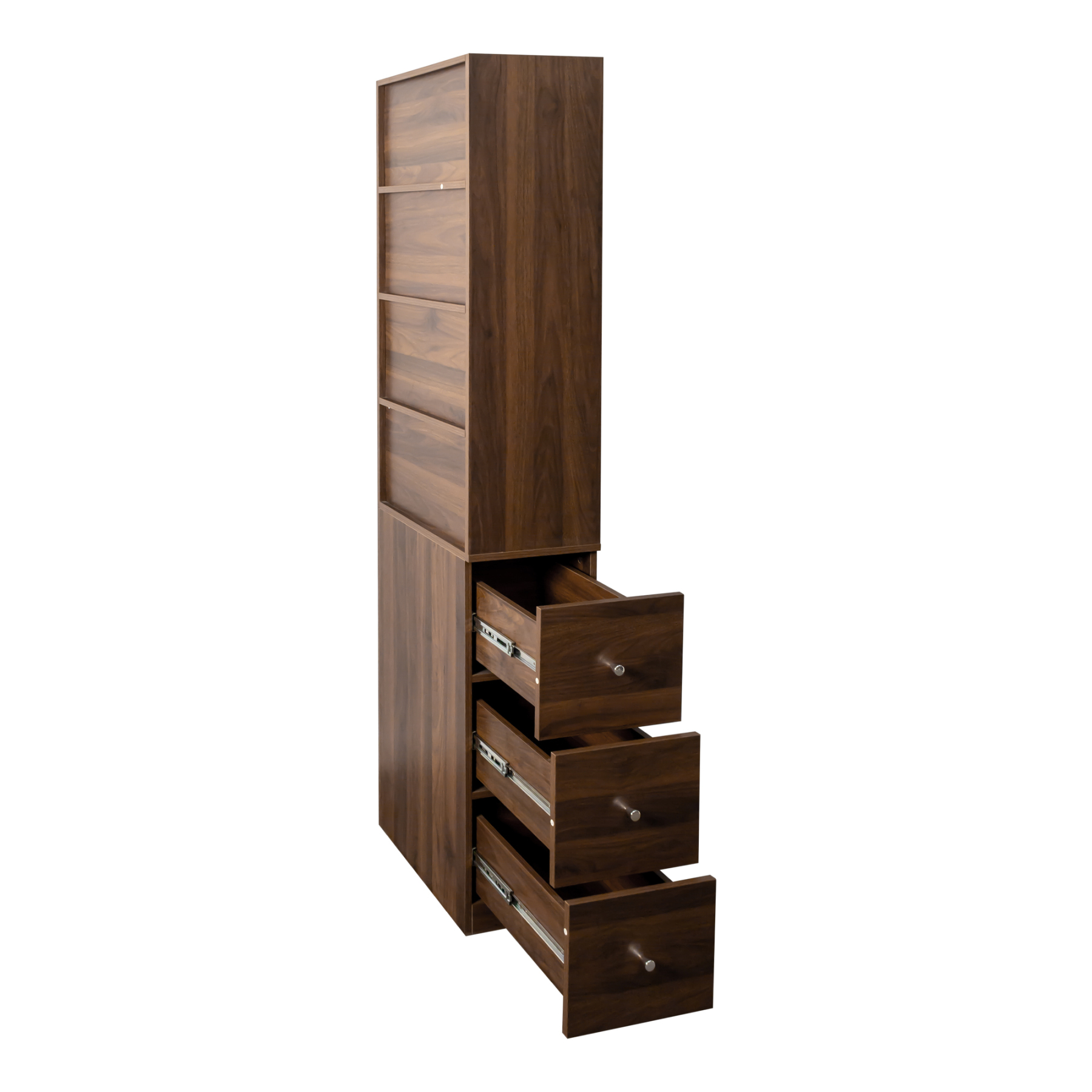 71" Narrow Display Storage Cabinet w/ 4-Tier Shelf and 3 Side Drawers