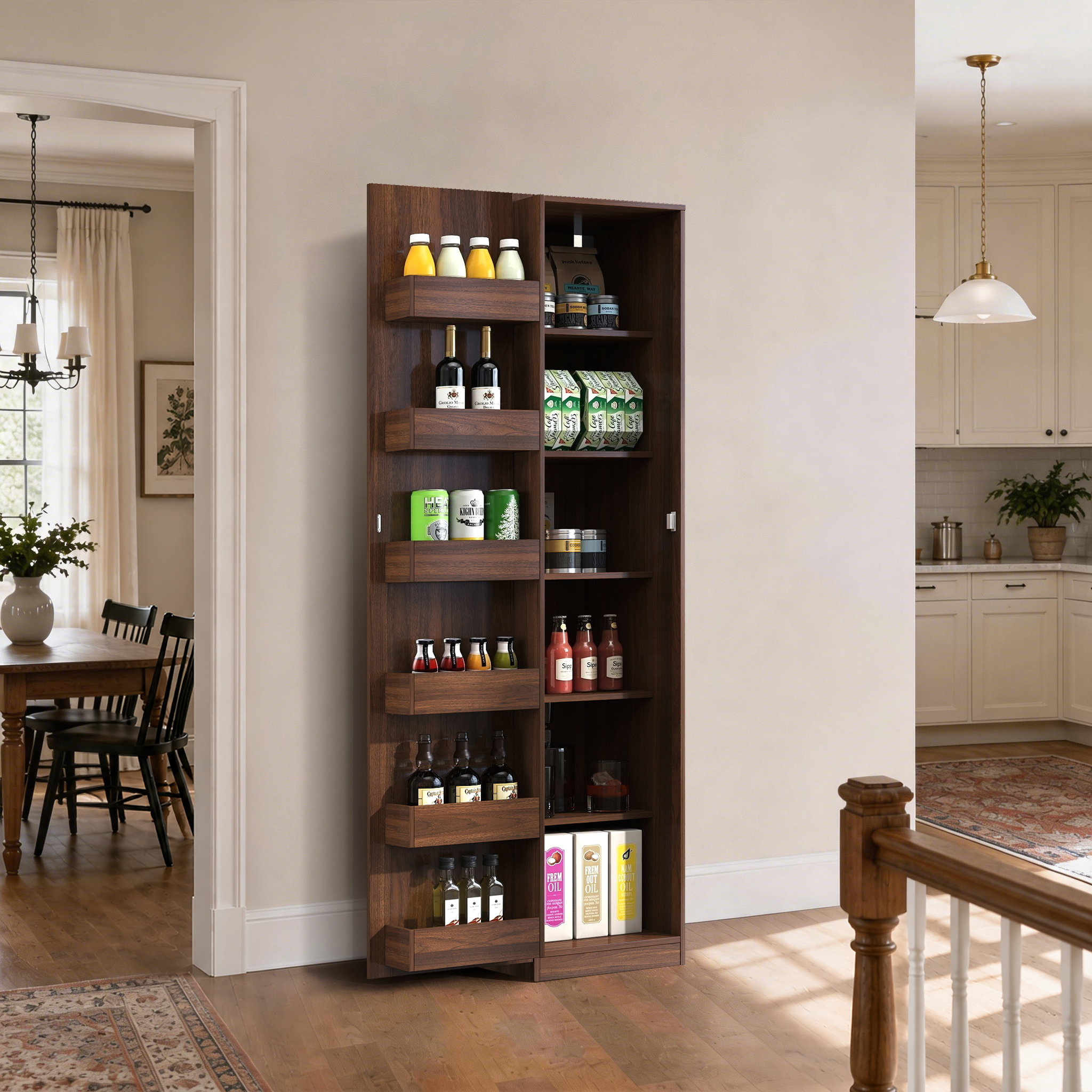 71" Narrow Kitchen Pantry Cabinet w/ Doors & Adjustable Shelves | Multipurpose