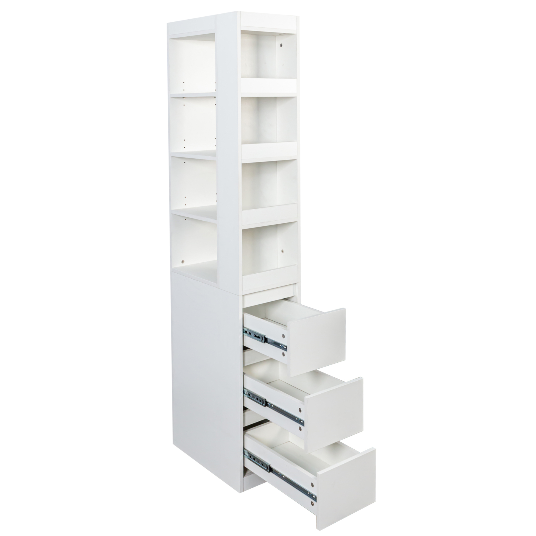 71" Narrow Storage Cabinet w/ 4-Tier Open Shelves & 3 Side Drawers
