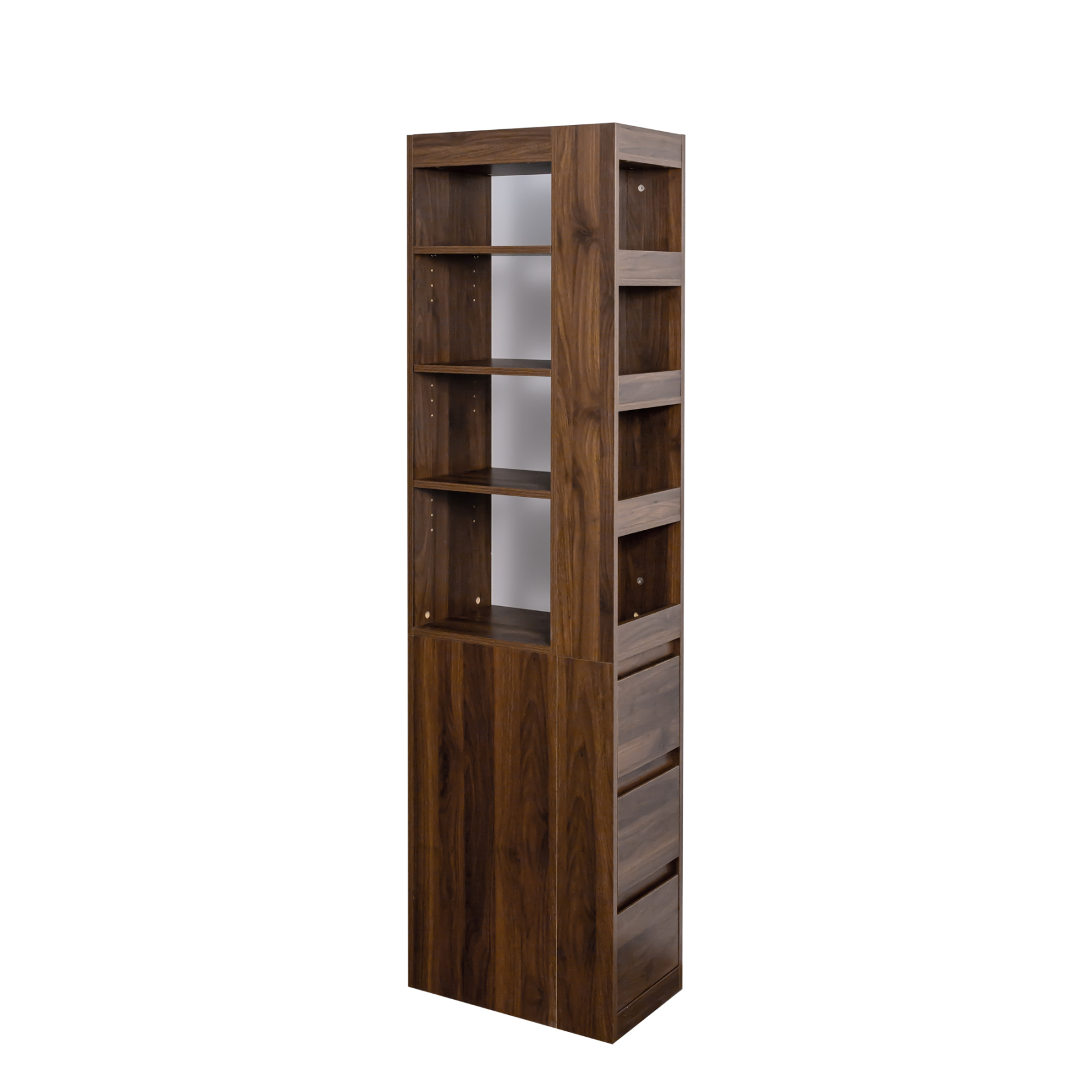 71" Narrow Storage Cabinet w/ 4-Tier Open Shelves & 3 Side Drawers