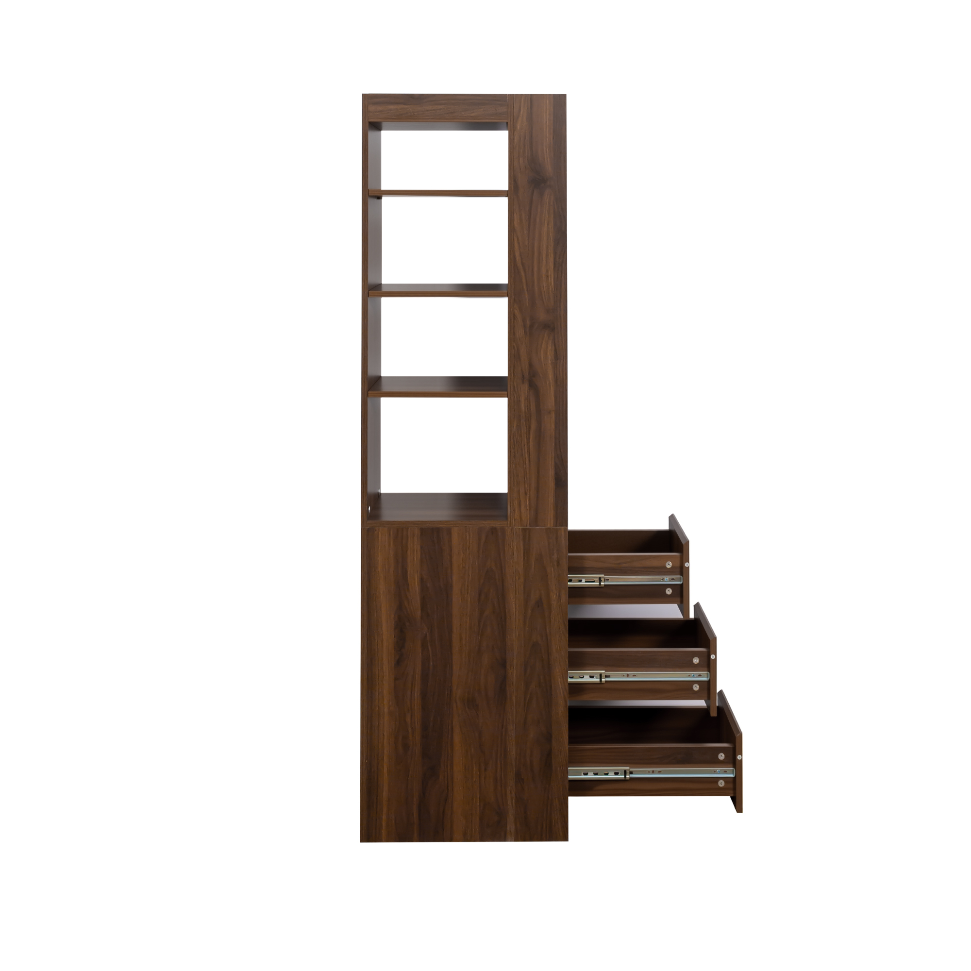 71" Narrow Storage Cabinet w/ 4-Tier Open Shelves & 3 Side Drawers