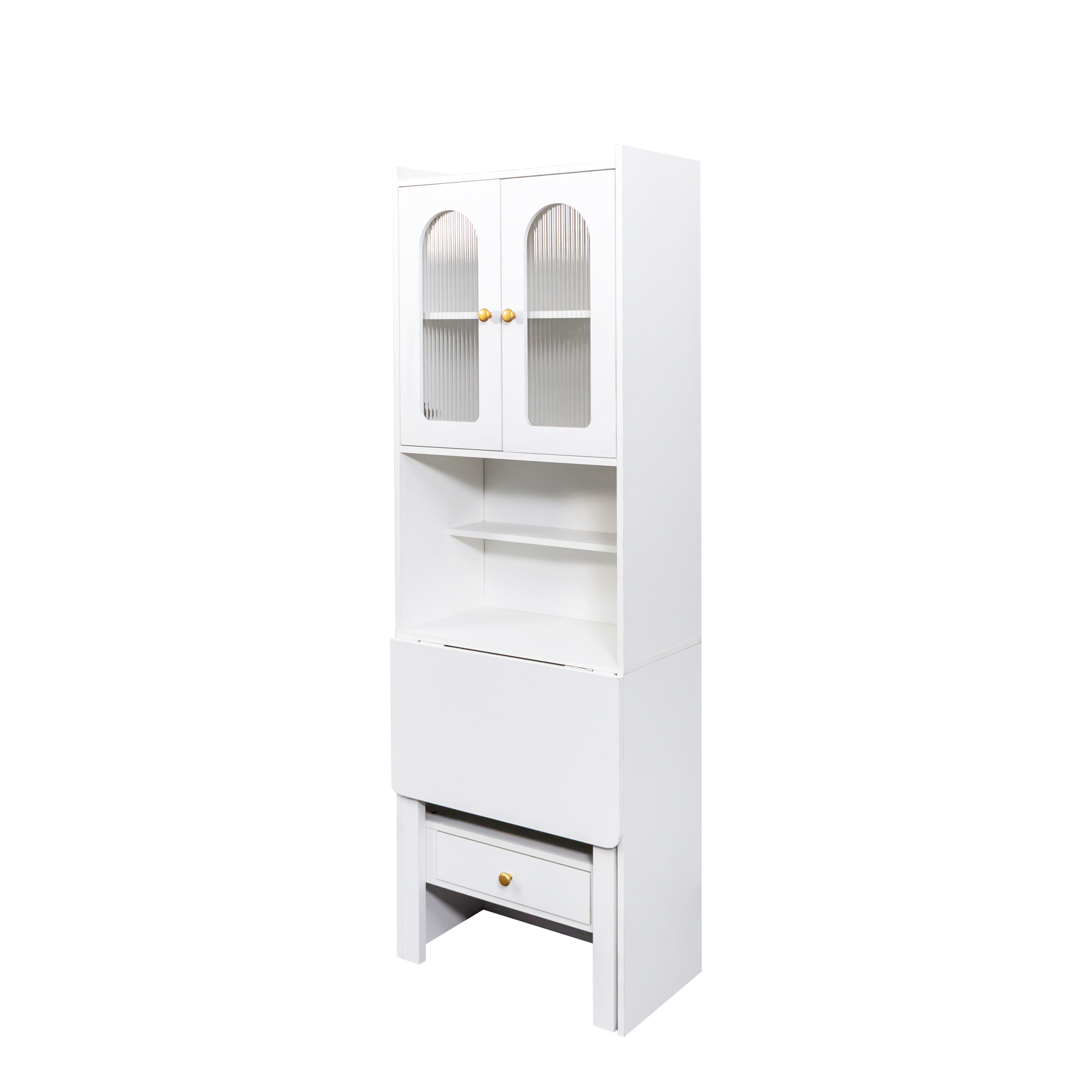71" Rustic Bookcase with Foldable Desk & Glass Doors for Home Office | Space-Saving