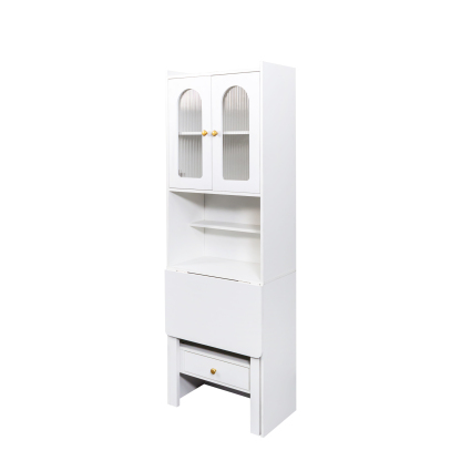 71" Rustic Bookcase with Foldable Desk & Glass Doors for Home Office | Space-Saving