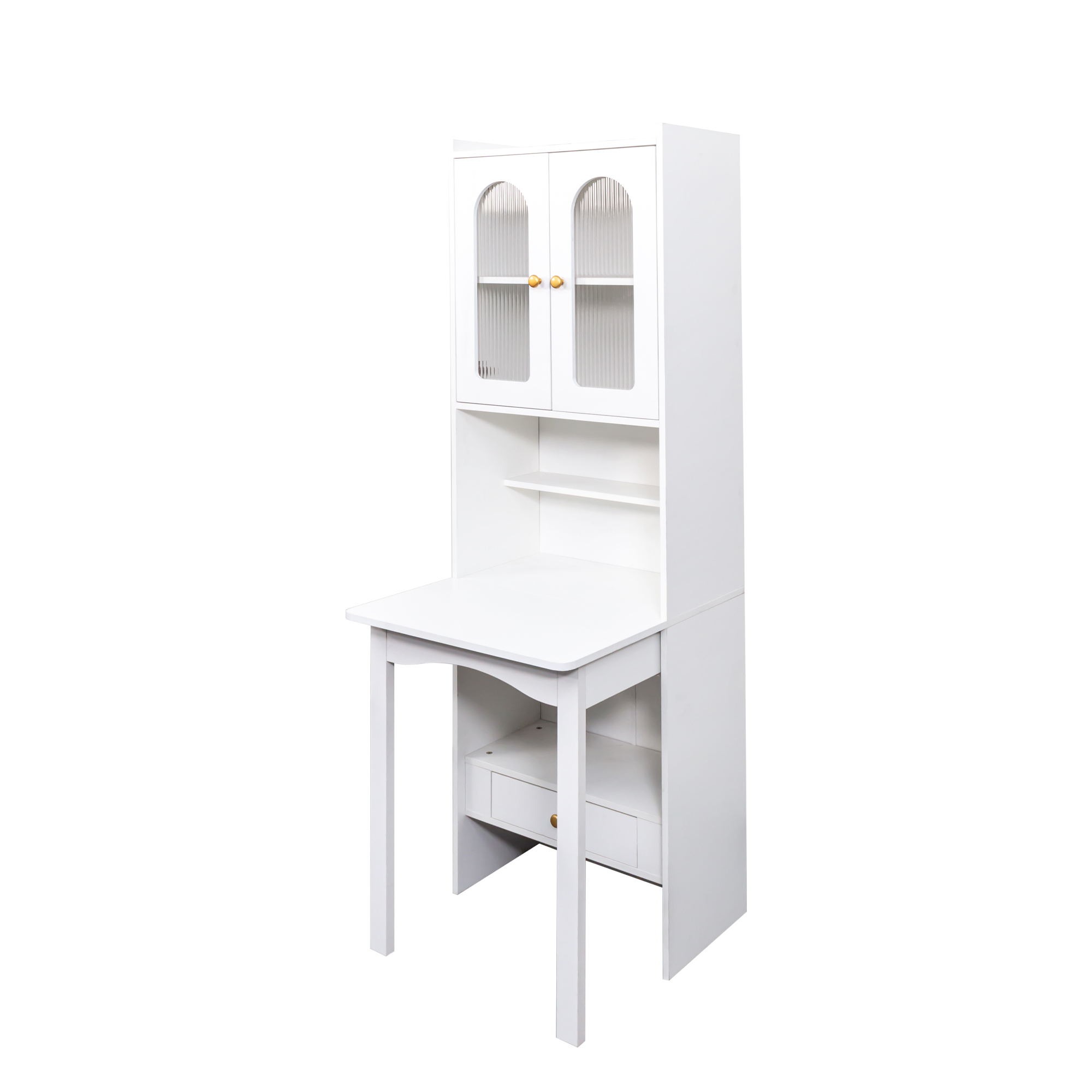 71" Rustic Bookcase with Foldable Desk & Glass Doors for Home Office | Space-Saving