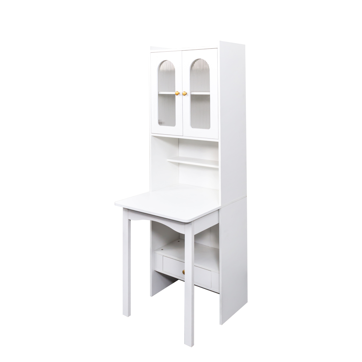 71" Rustic Bookcase with Foldable Desk & Glass Doors for Home Office | Space-Saving