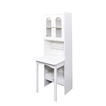 71" Rustic Bookcase with Foldable Desk & Glass Doors for Home Office | Space-Saving