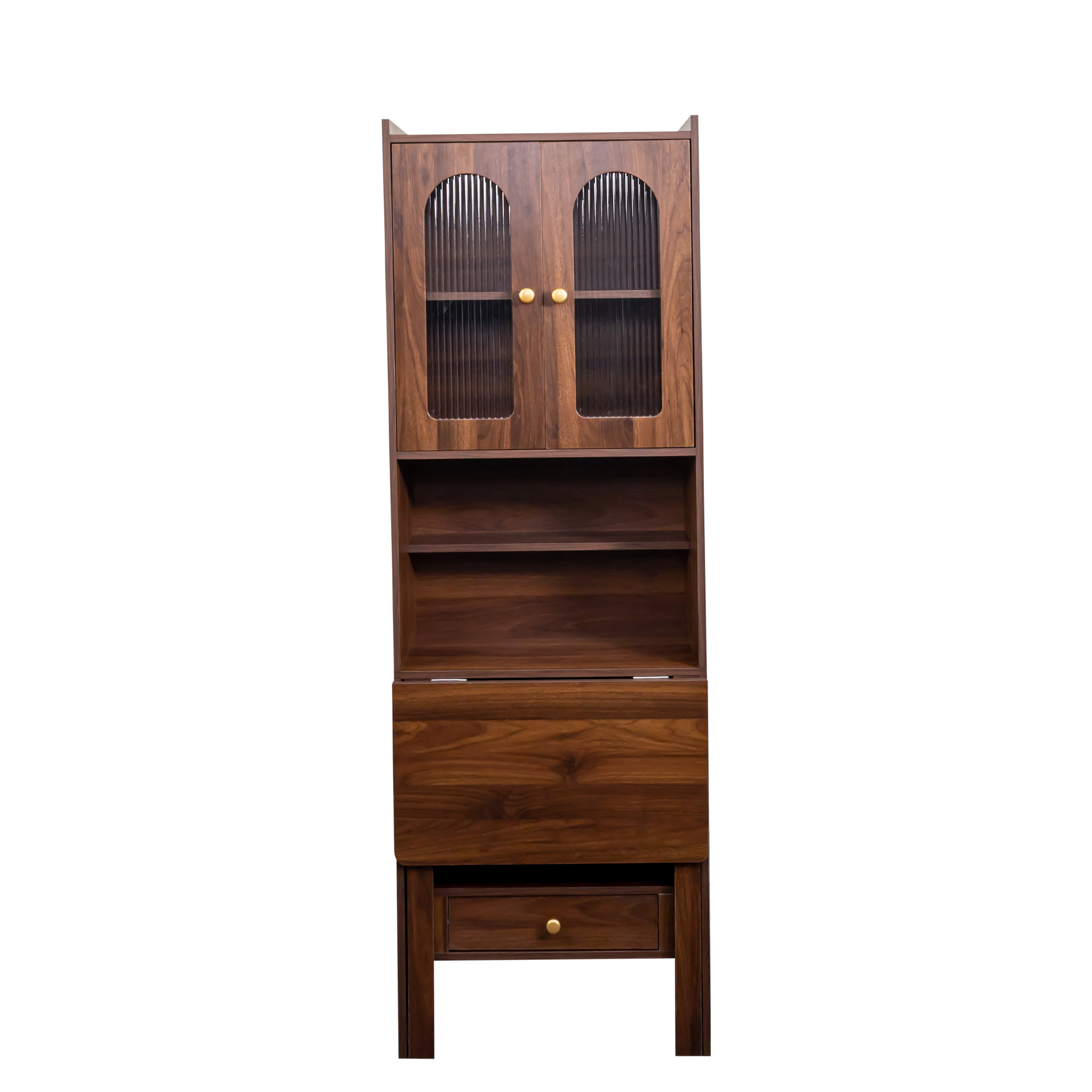 71" Rustic Bookcase with Foldable Desk & Glass Doors for Home Office |