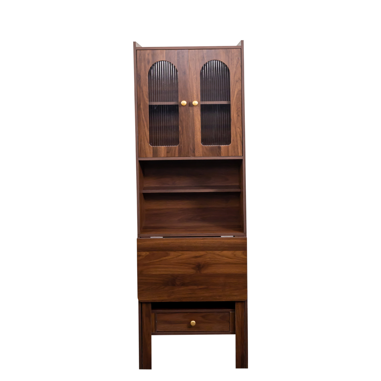 71" Rustic Bookcase with Foldable Desk & Glass Doors for Home Office |