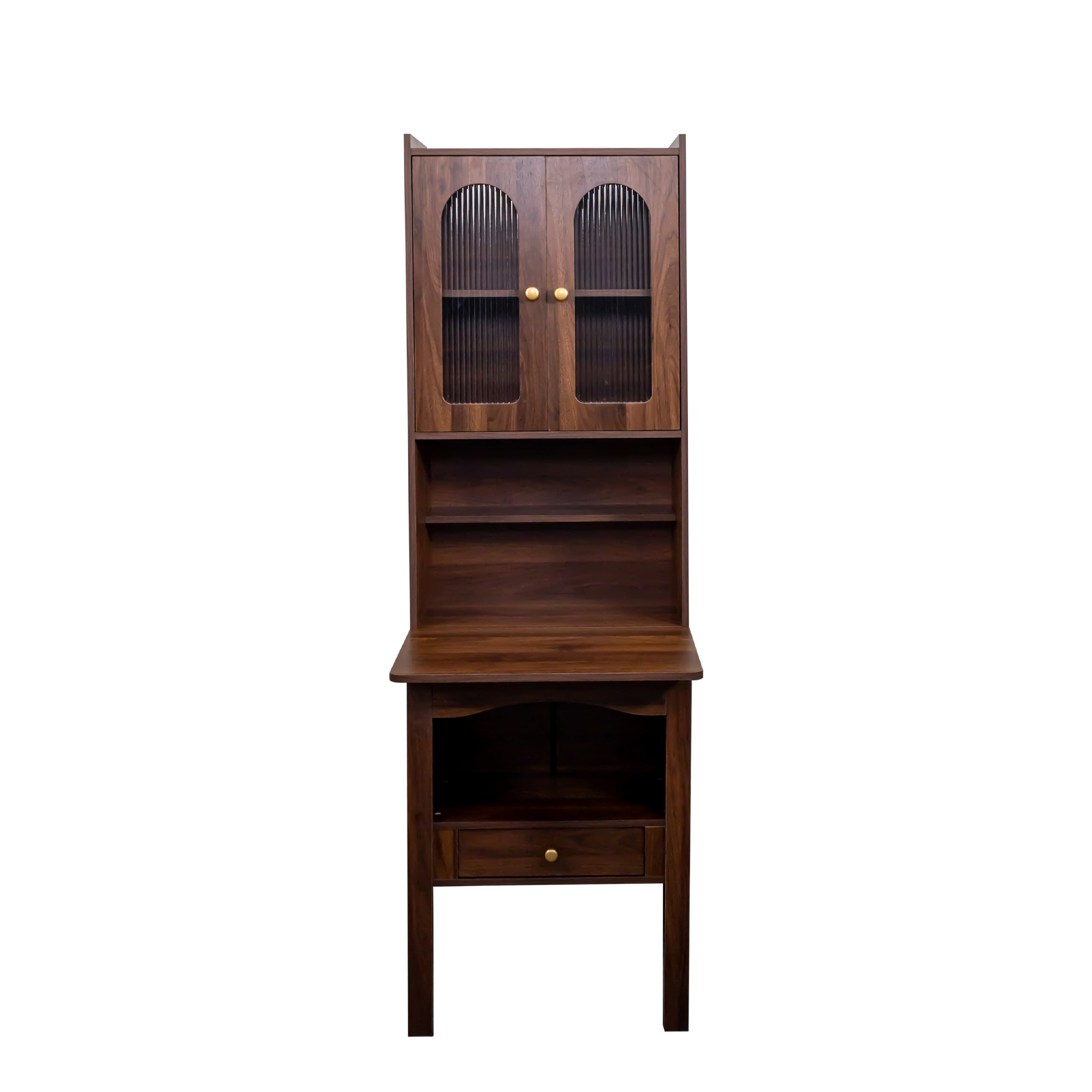 71" Rustic Bookcase with Foldable Desk & Glass Doors for Home Office | Space-Saving