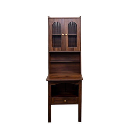 71" Rustic Bookcase with Foldable Desk & Glass Doors for Home Office | Space-Saving