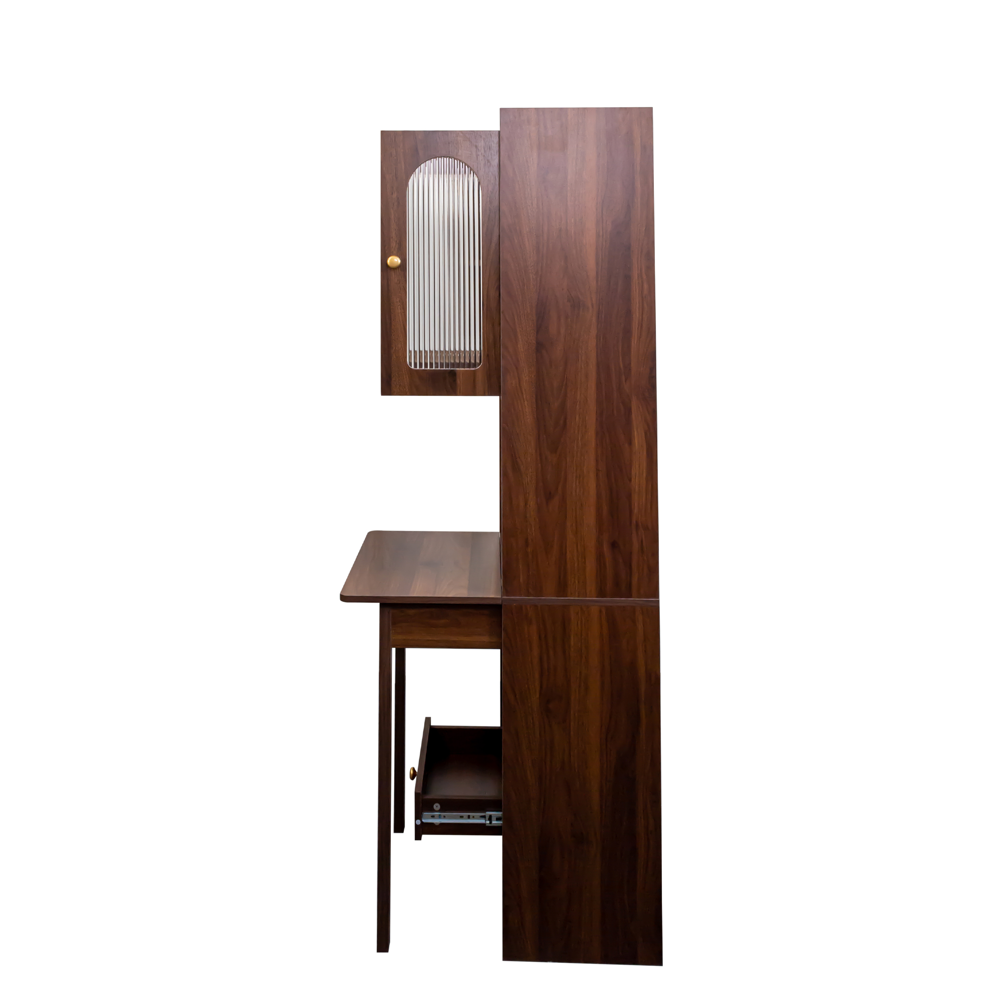 71" Rustic Bookcase with Foldable Desk & Glass Doors for Home Office | Space-Saving