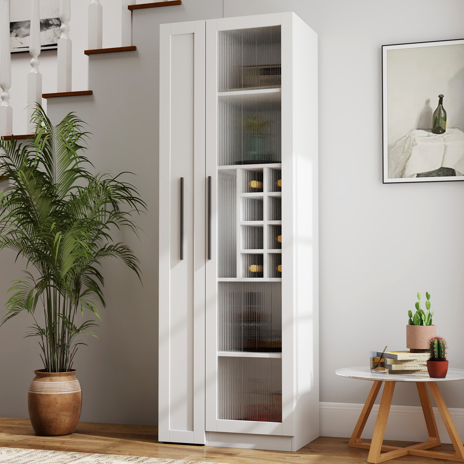 71" Slim Kitchen Pantry Cabinet w/ Clear Door & Pull-Out Shelf | Multifunctional