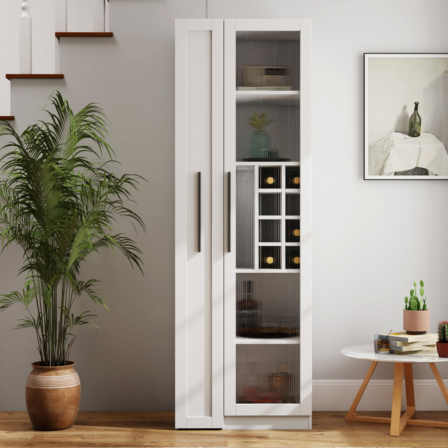 71" Slim Kitchen Pantry Cabinet w/ Clear Door & Pull-Out Shelf | Multifunctional