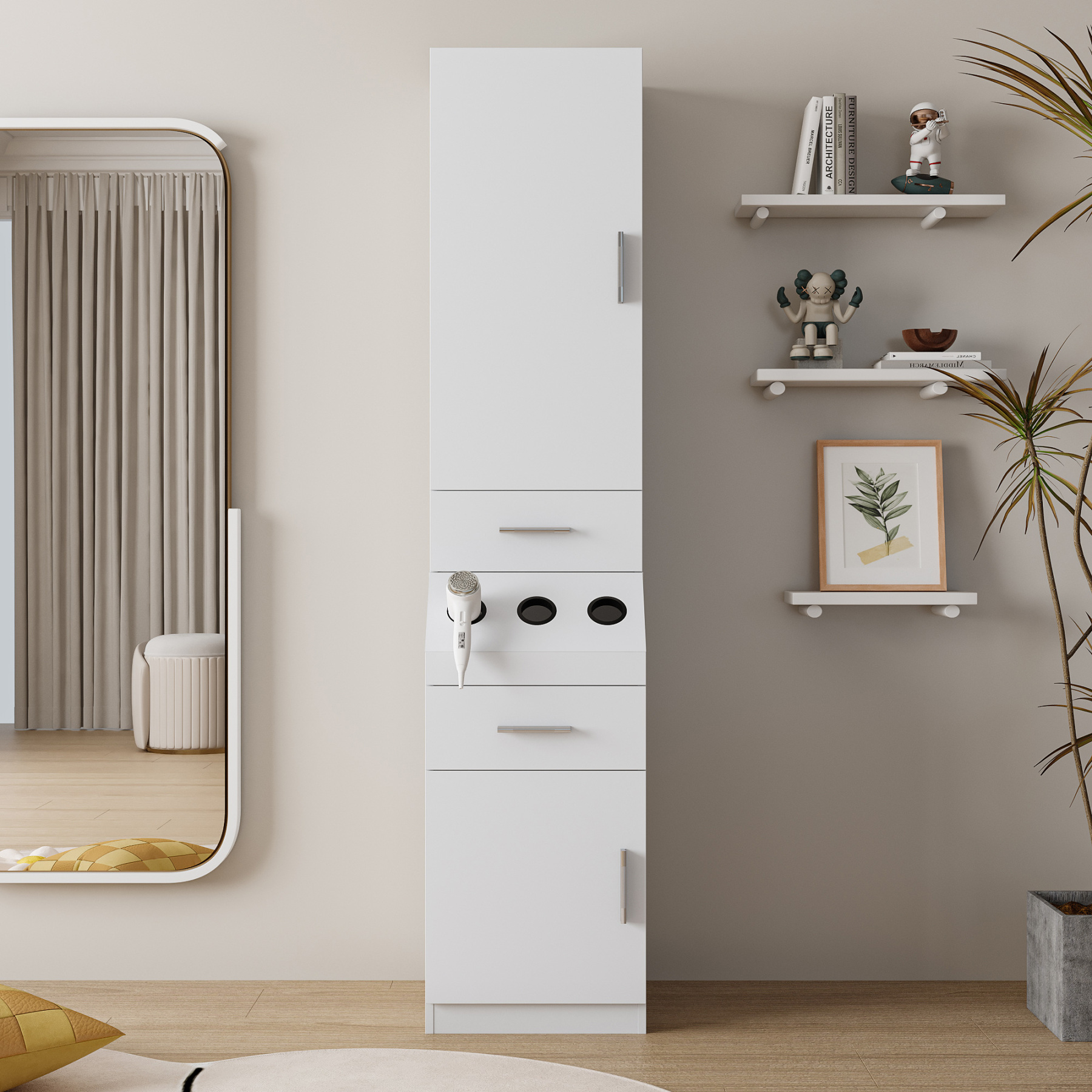 71" Storage Cabinet with 2 Drawers and 2-Tier Shelf | Salon Station