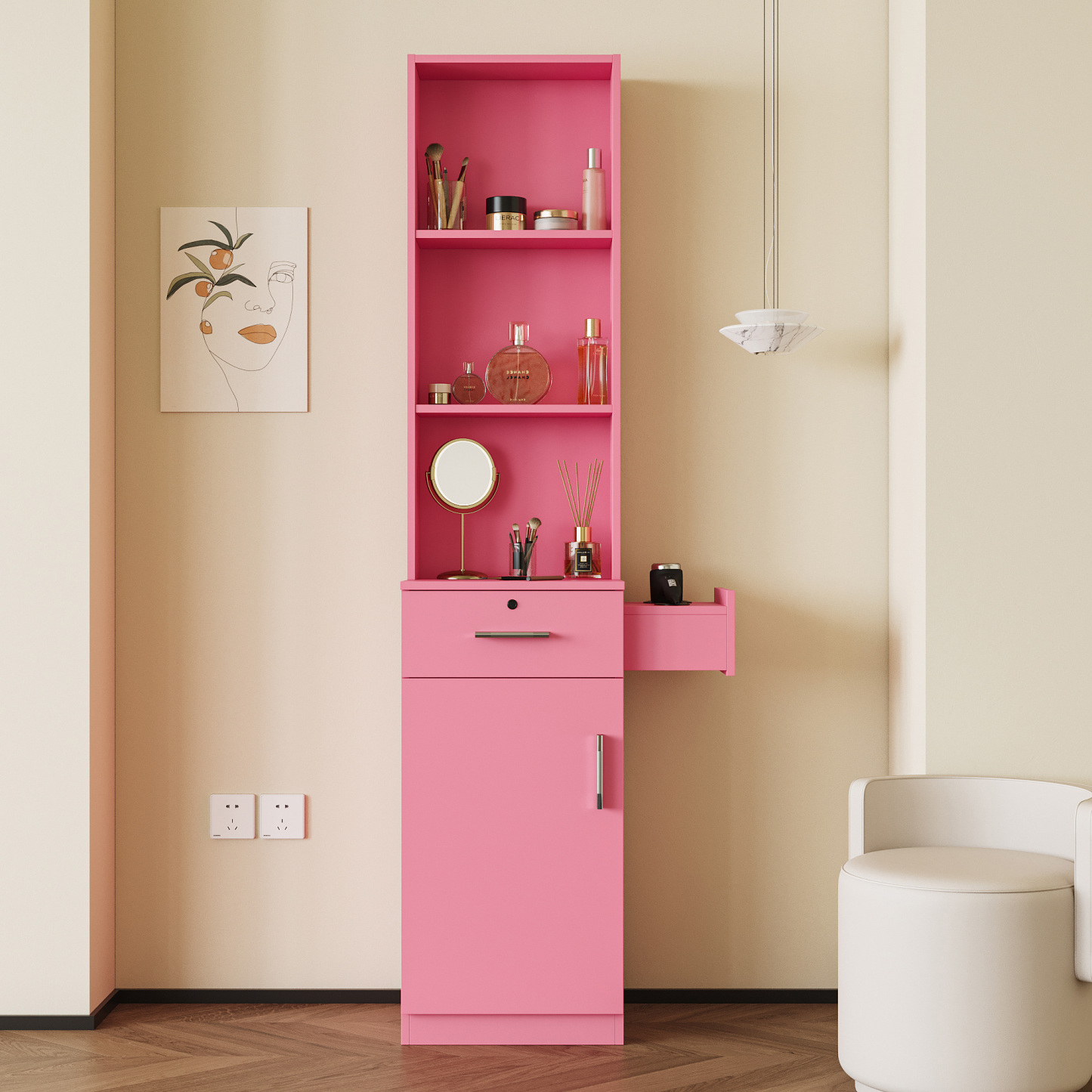 71" Storage Cabinet with Locking Drawer and 3-Tier Shelf | Salon Station