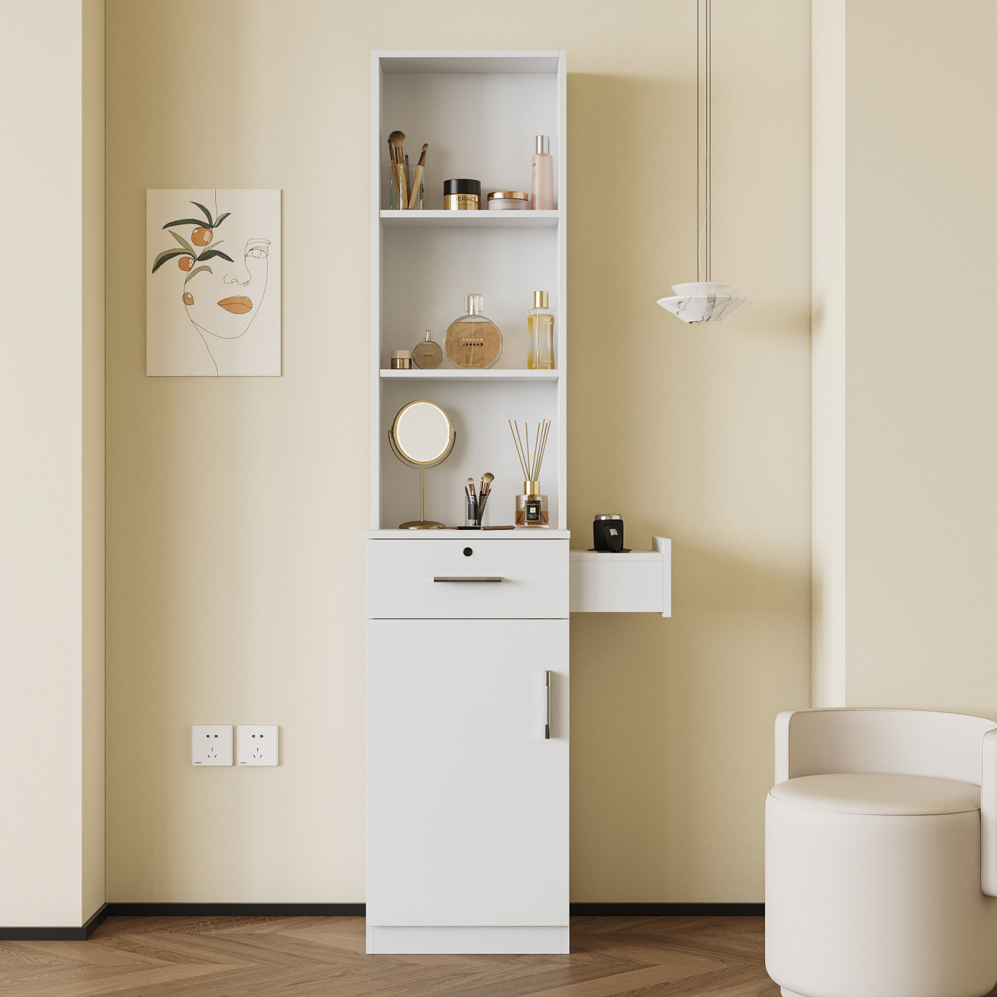 71" Storage Cabinet with Locking Drawer and 3-Tier Shelf | Salon Station