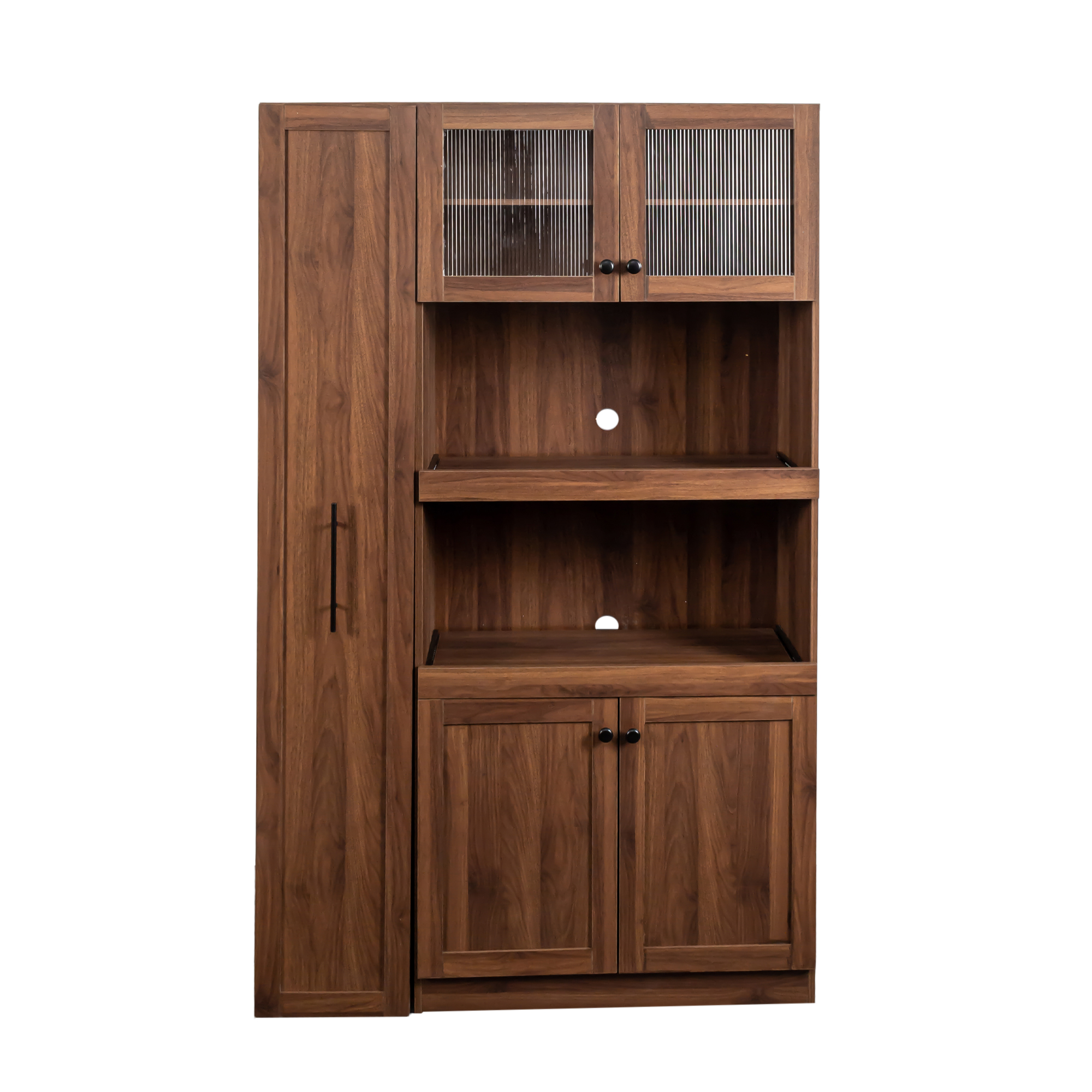 71" Tall Kitchen Pantry Cabinet with Pull Out Shelves and Glass Doors | Multifunctional