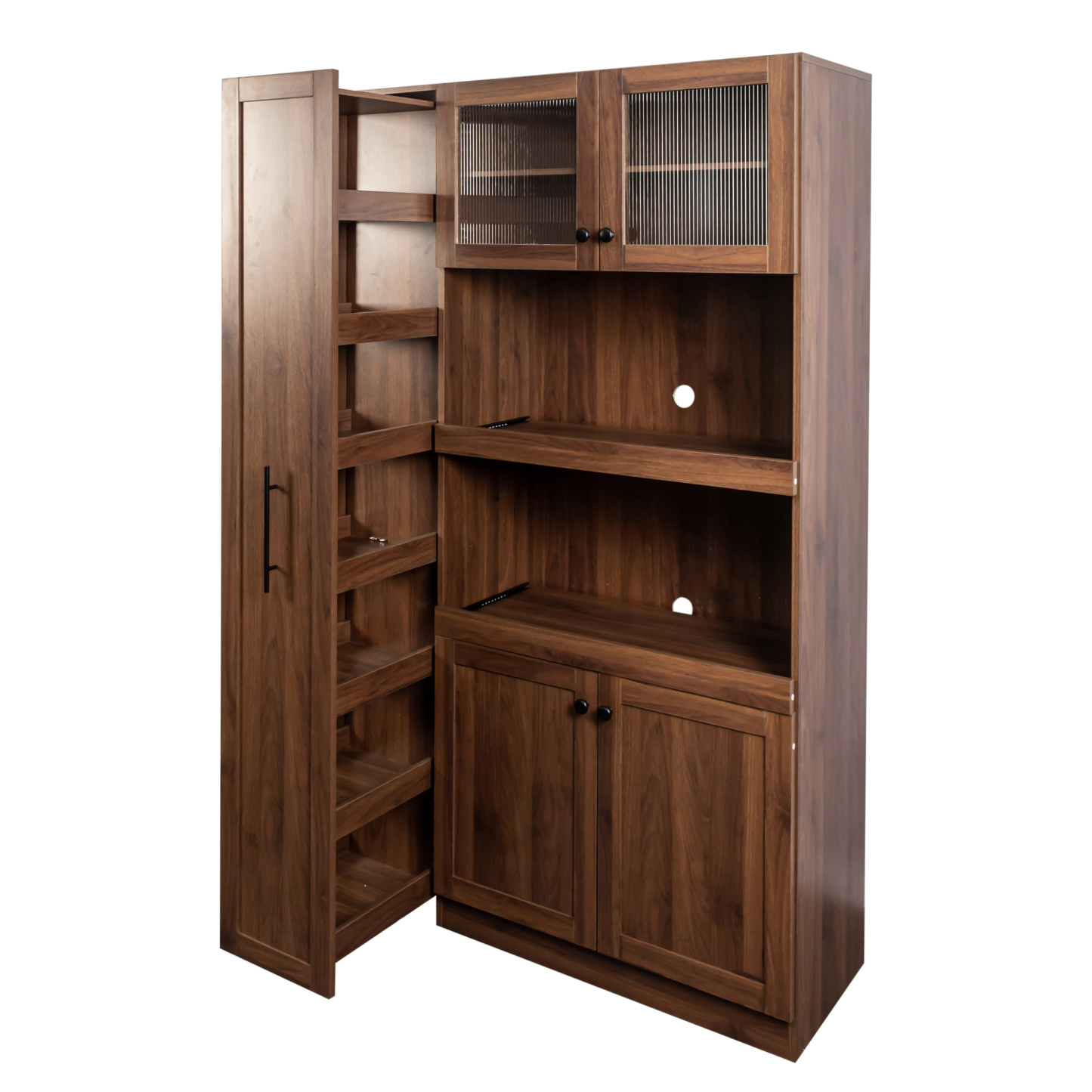 71" Tall Kitchen Pantry Cabinet with Pull Out Shelves and Glass Doors | Multifunctional