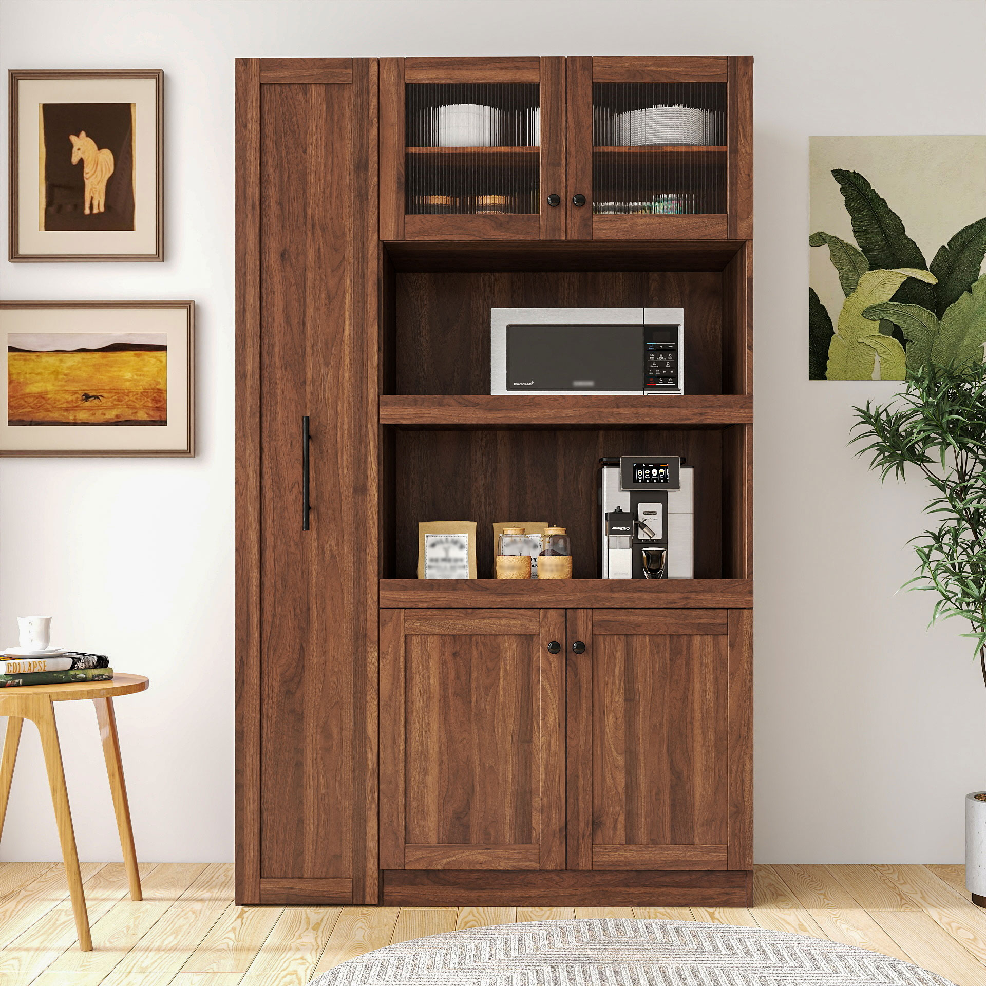 71" Tall Kitchen Pantry Cabinet with Pull Out Shelves and Glass Doors | Multifunctional