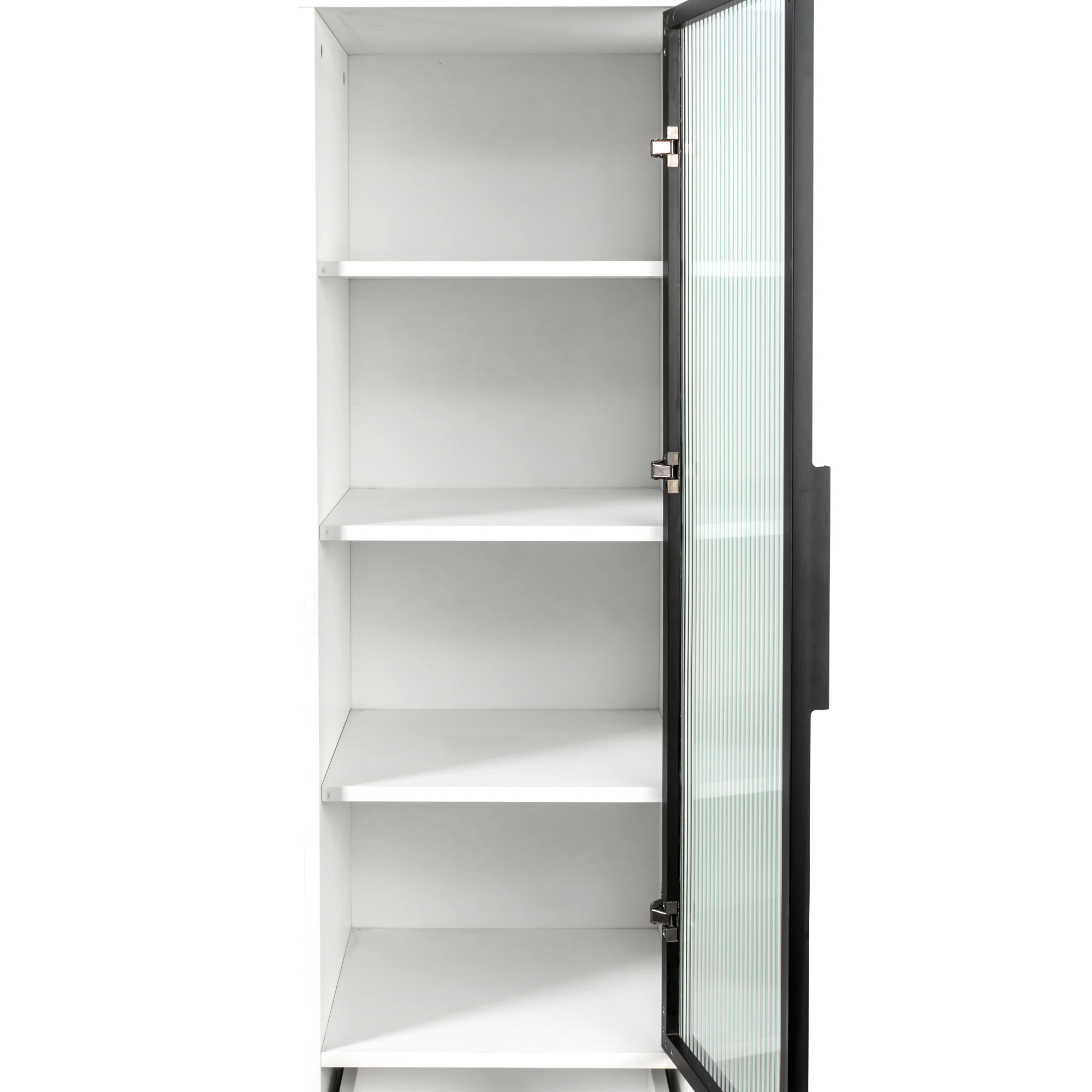 71" Tall Narrow Storage Cabinet with Ribbed Door and 3 Drawers, White