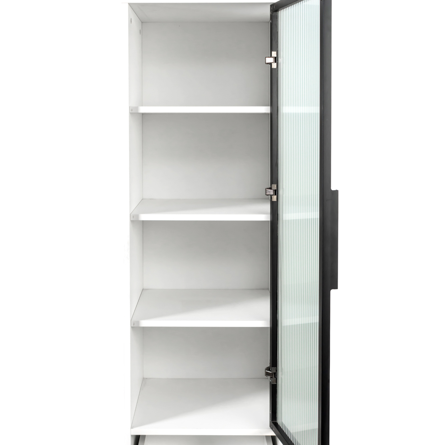 71" Tall Narrow Storage Cabinet with Ribbed Door and 3 Drawers, White