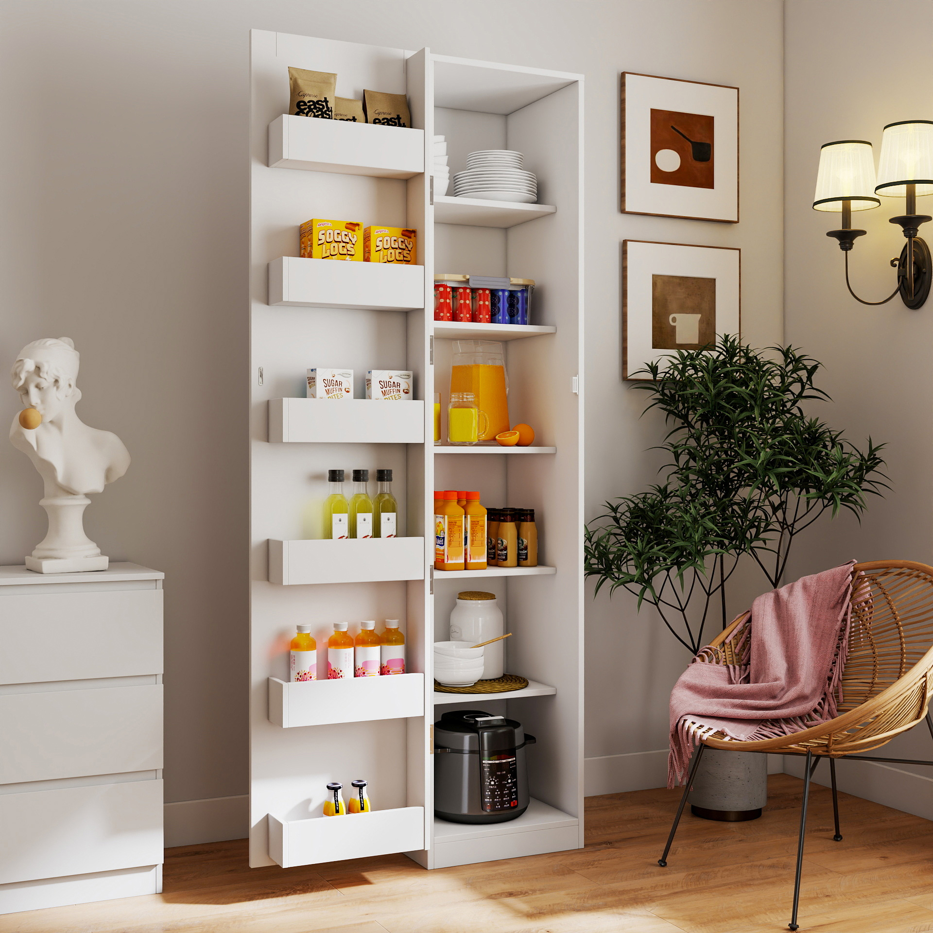 71" White Multipurpose Kitchen Pantry Cabinet w/ Doors & Adjustable Shelves