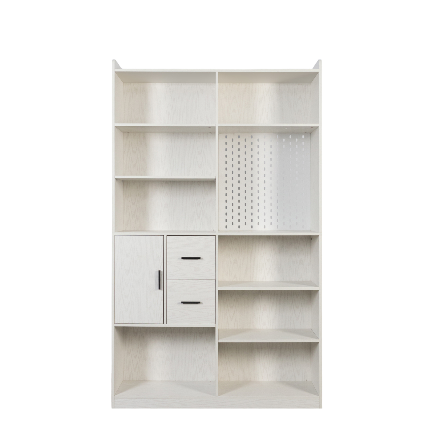 79" Multi-Functional Bookshelf with Drawers, Adjustable Shelves & Pegboard, White