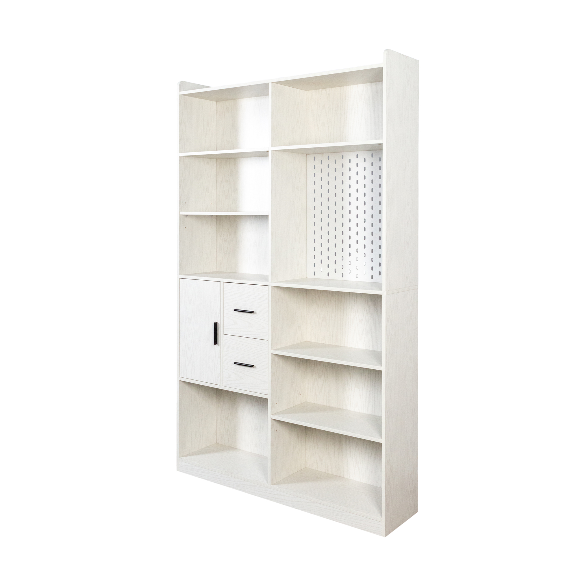 79" Multi-Functional Bookshelf with Drawers, Adjustable Shelves & Pegboard, White