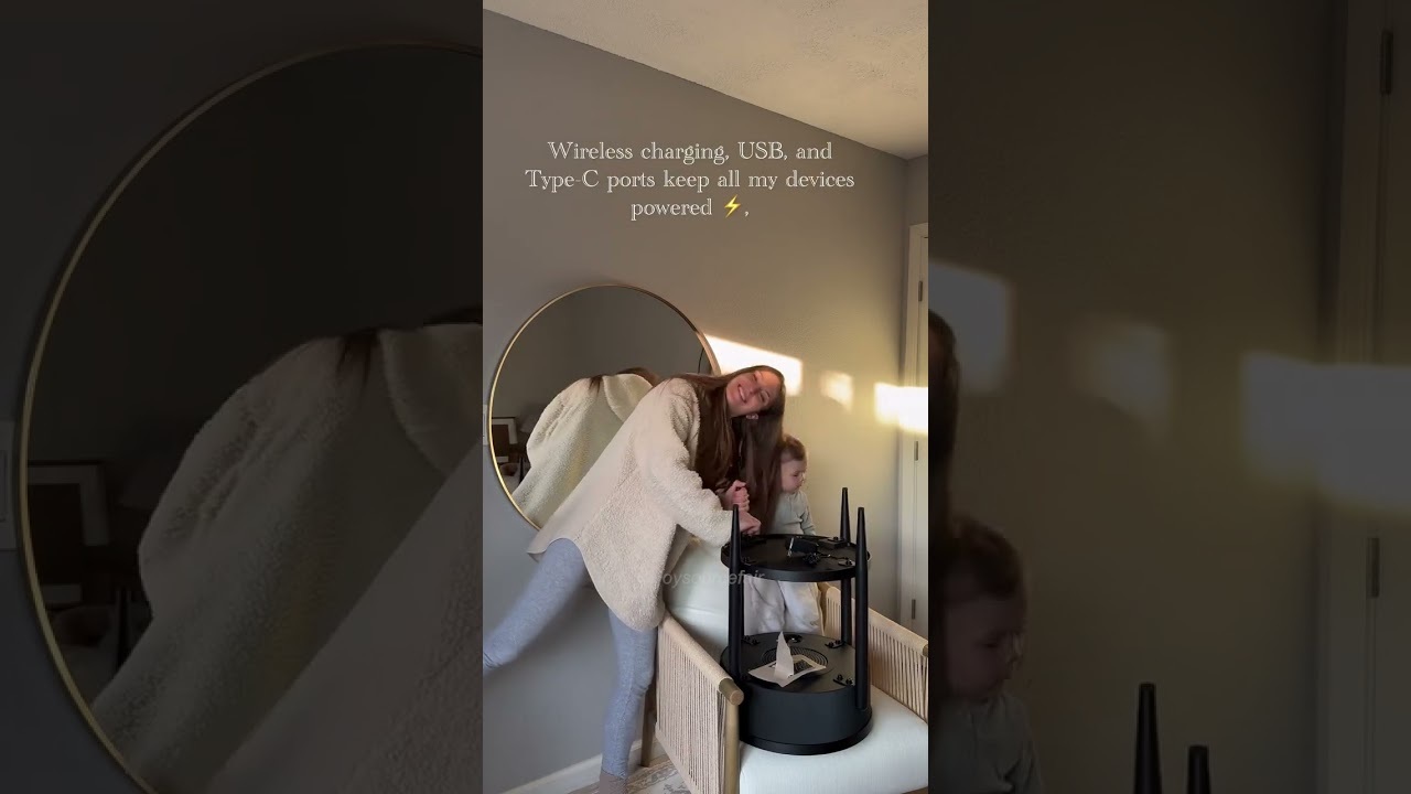 Round Smart Side Table with Built-in Bluetooth Speaker & Wireless Charging