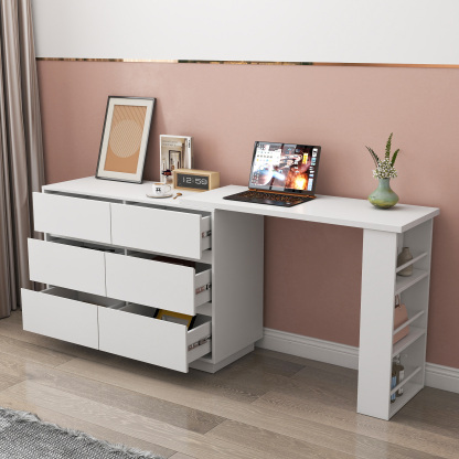 Convertible Storage Cabinet w/ 6 Drawers & Movable Desk for Bedroom, Home Office