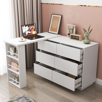 Convertible Storage Cabinet w/ 6 Drawers & Movable Desk for Bedroom, Home Office