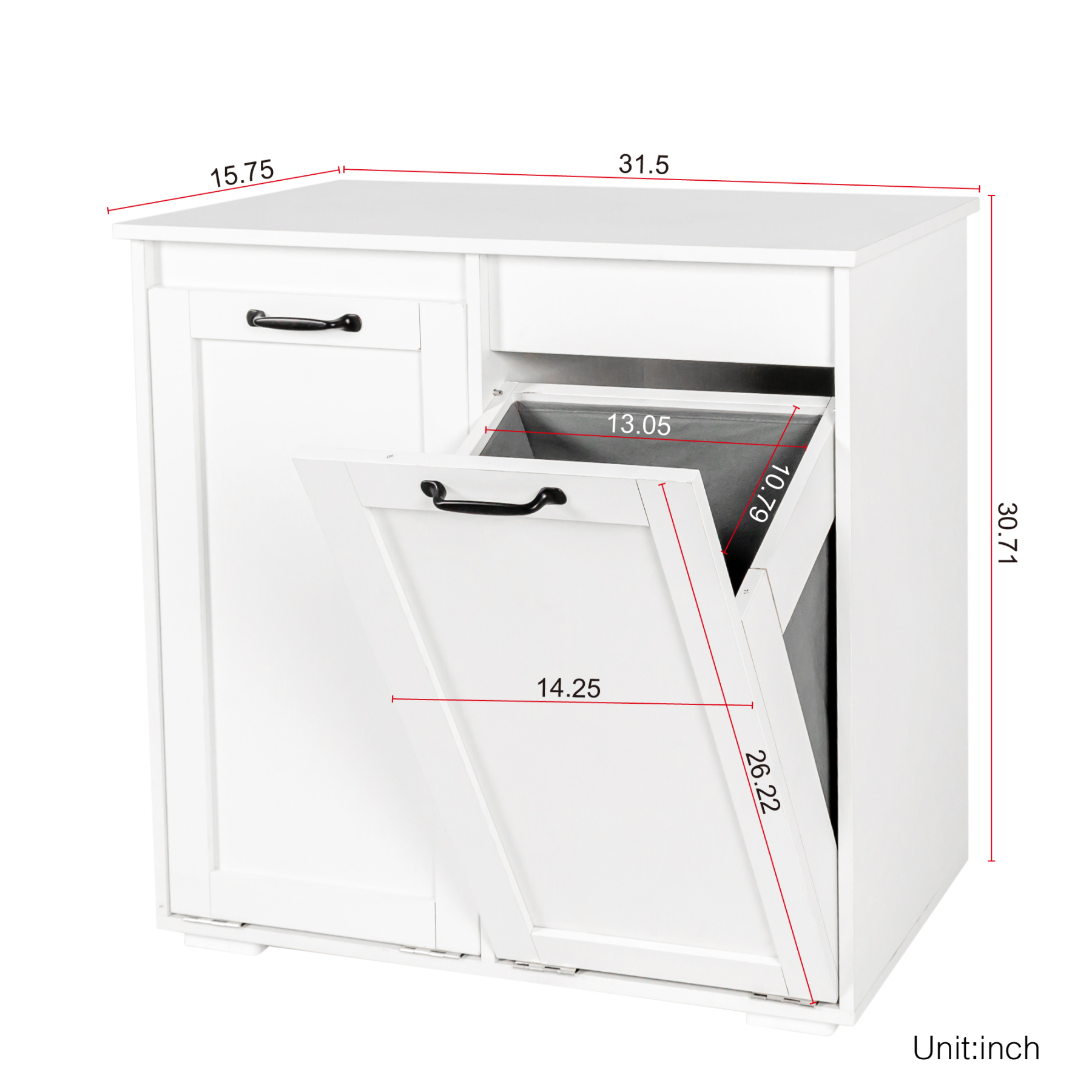 Dual Tilt-Out Laundry Hamper Cabinet with 2 Removable Liner Bags, White