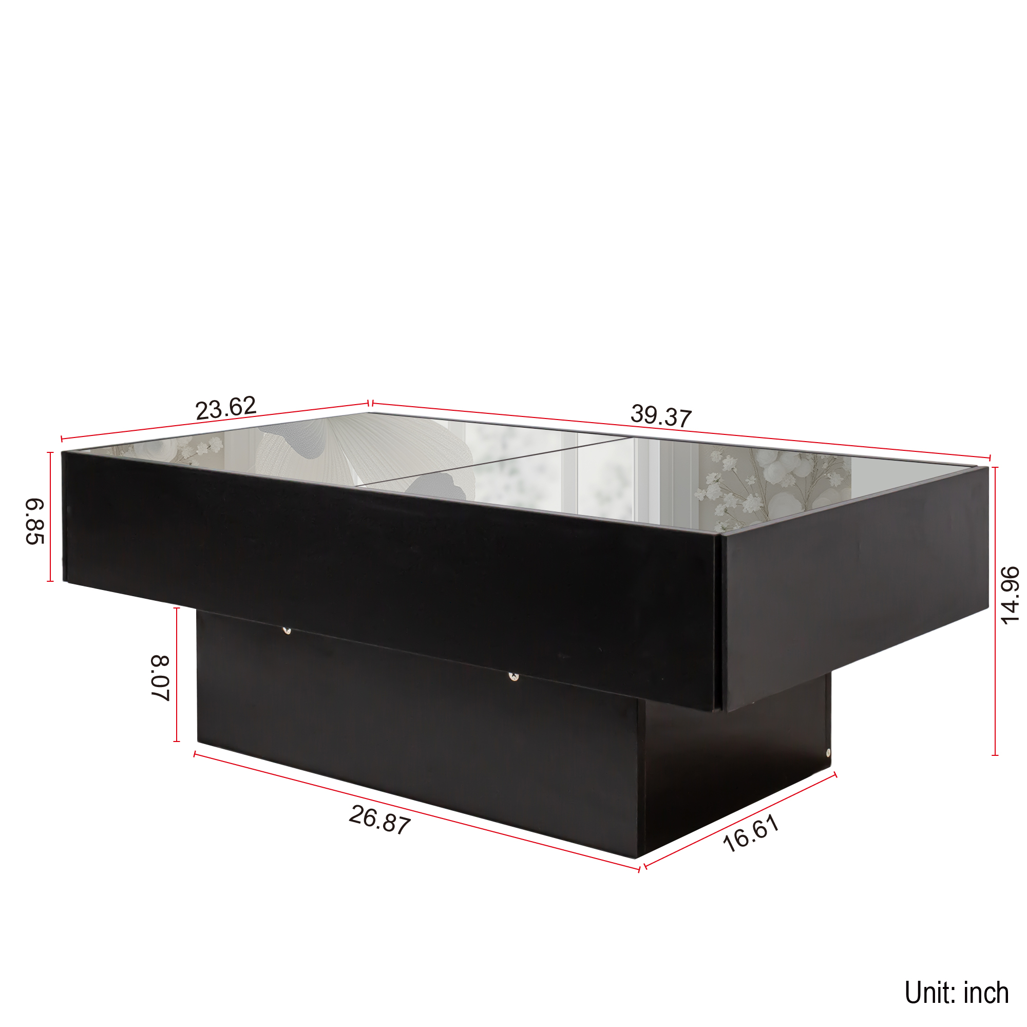 Extendable Coffee Table w/ Sliding Glass Top, Hidden Storage & LED Base, Black