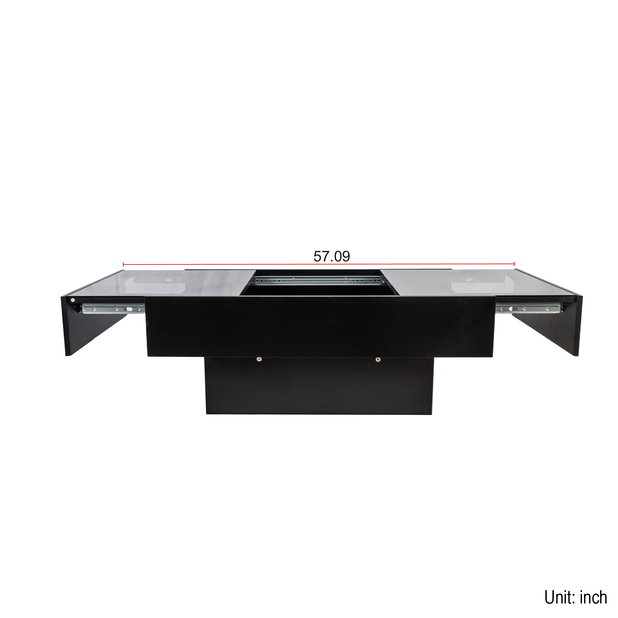Extendable Coffee Table w/ Sliding Glass Top, Hidden Storage & LED Base, Black