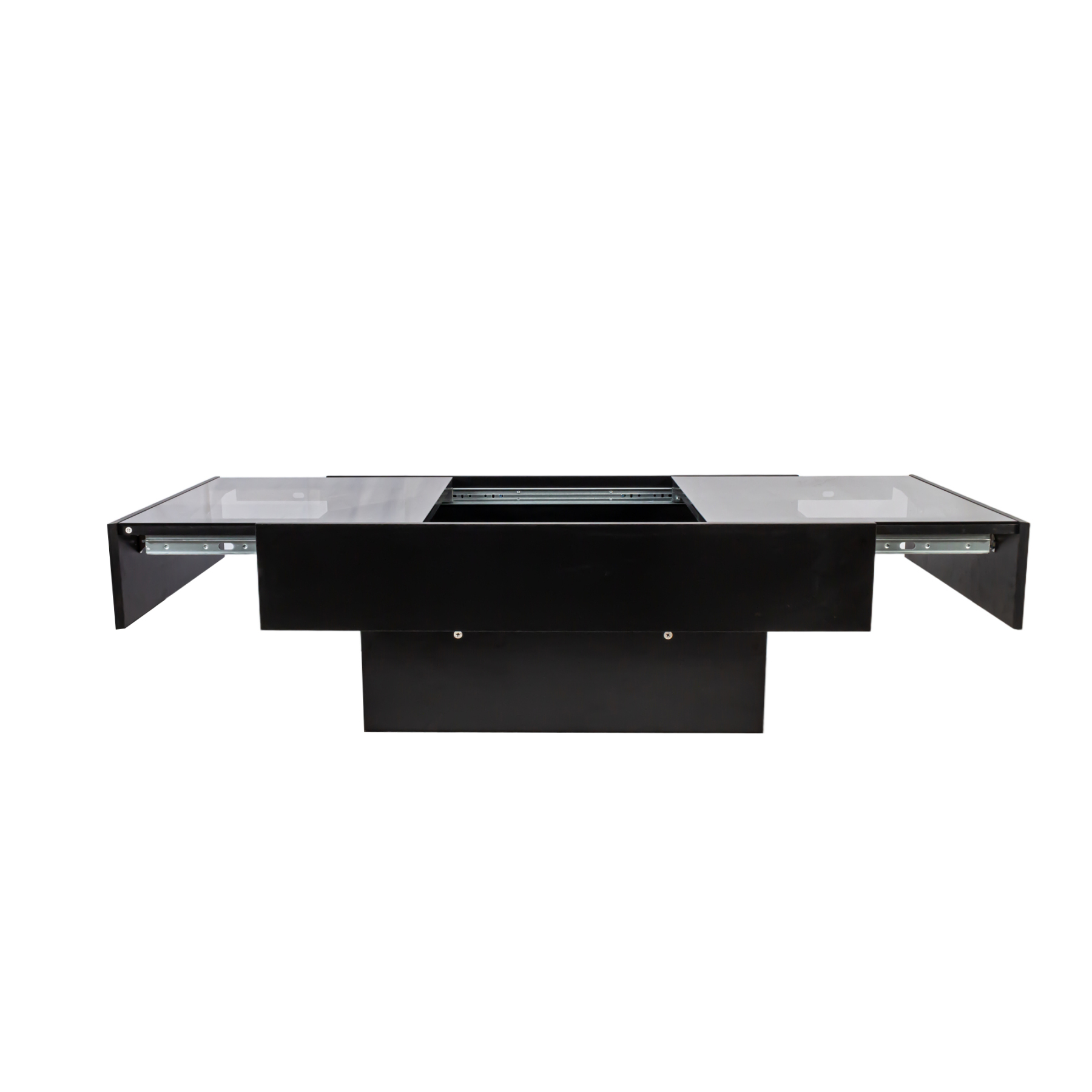 Extendable Coffee Table w/ Sliding Glass Top, Hidden Storage & LED Base, Black