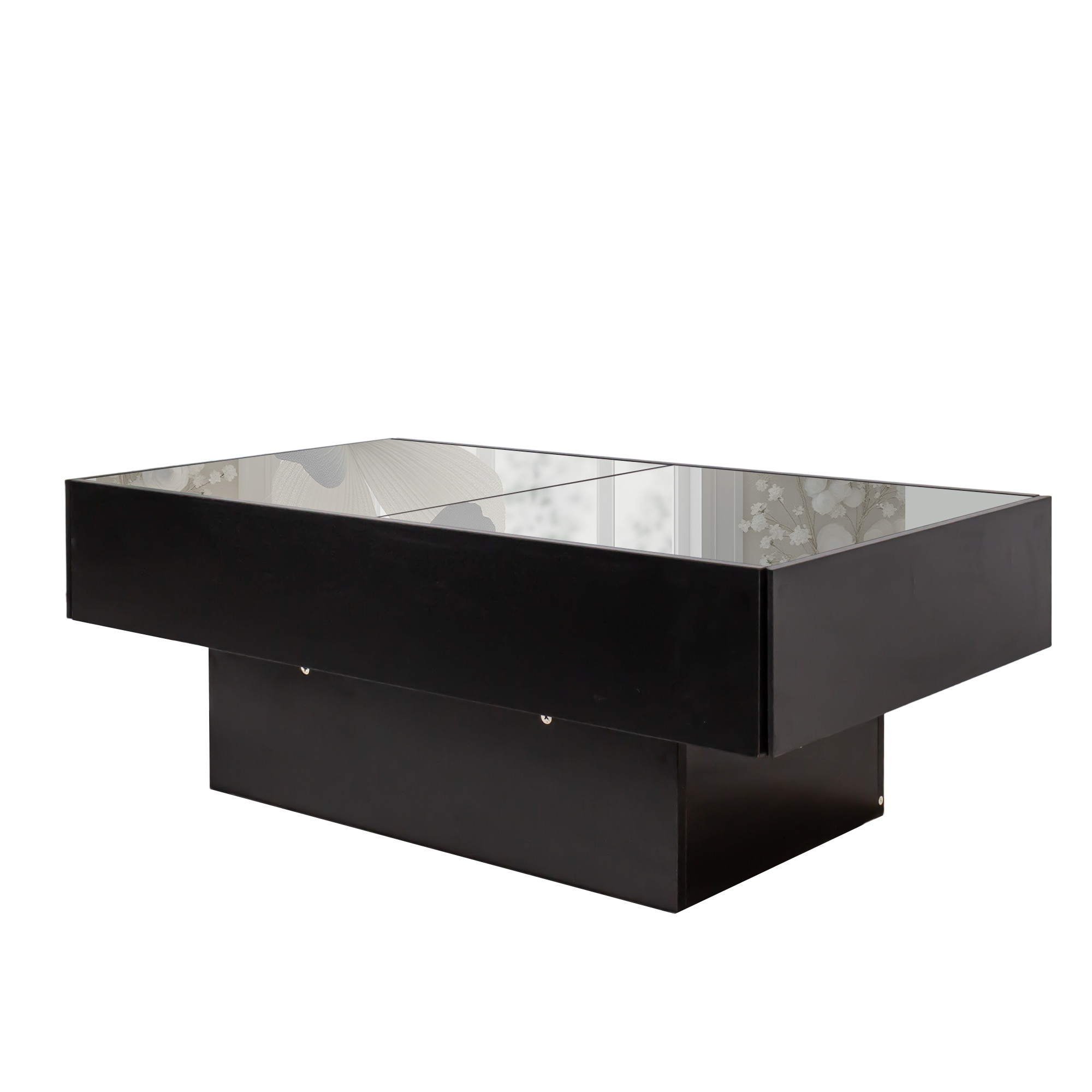 Extendable Coffee Table w/ Sliding Glass Top, Hidden Storage & LED Base, Black