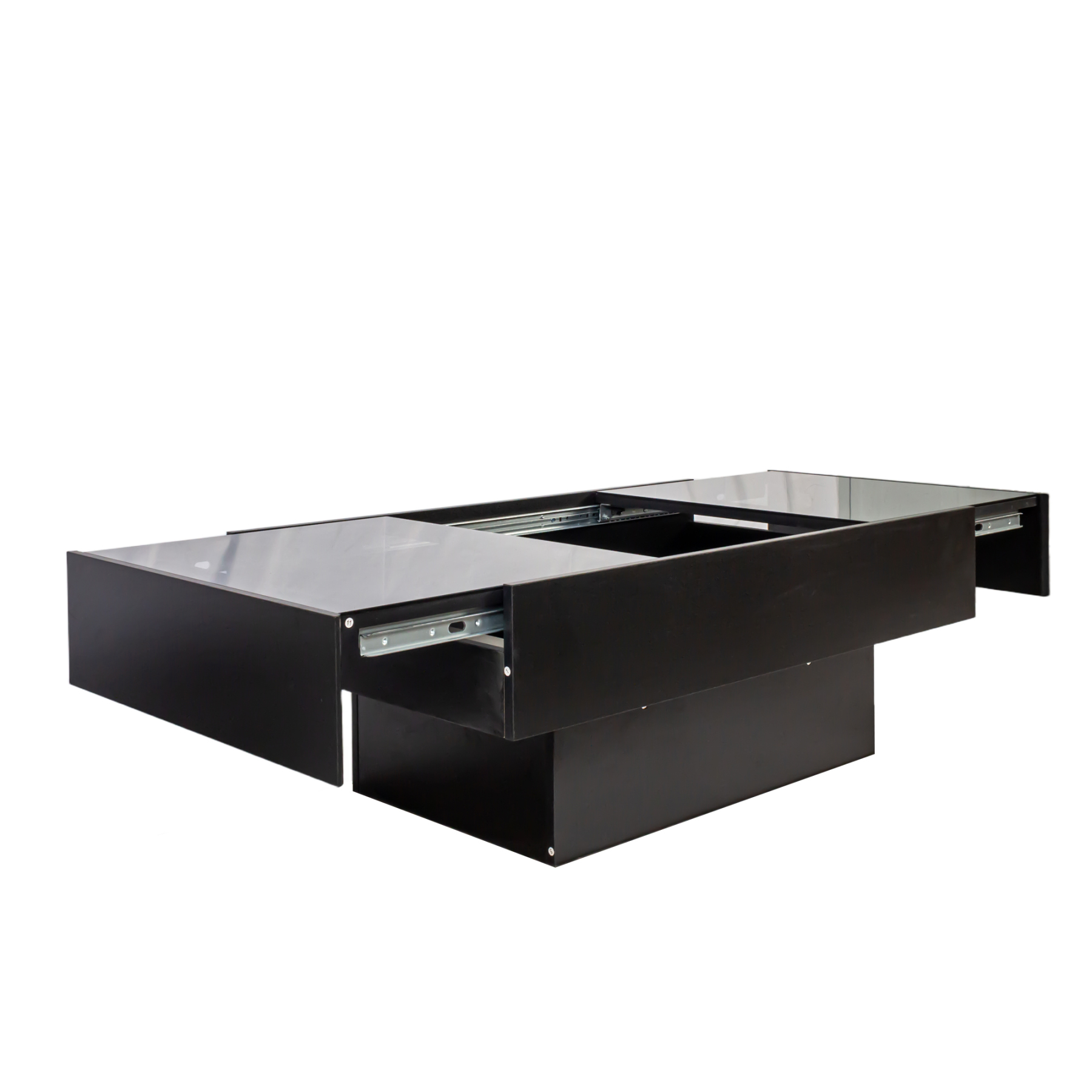 Extendable Coffee Table w/ Sliding Glass Top, Hidden Storage & LED Base, Black