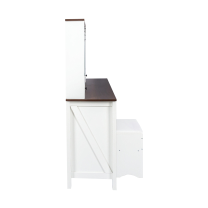 Farmhouse Makeup Vanity Set with Cushioned Stool, Lighted Mirror, Drawers and Cabinet
