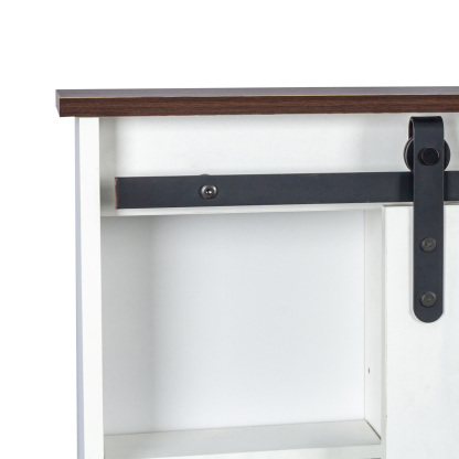 Farmhouse Makeup Vanity Set with Cushioned Stool, Lighted Mirror, Drawers and Cabinet
