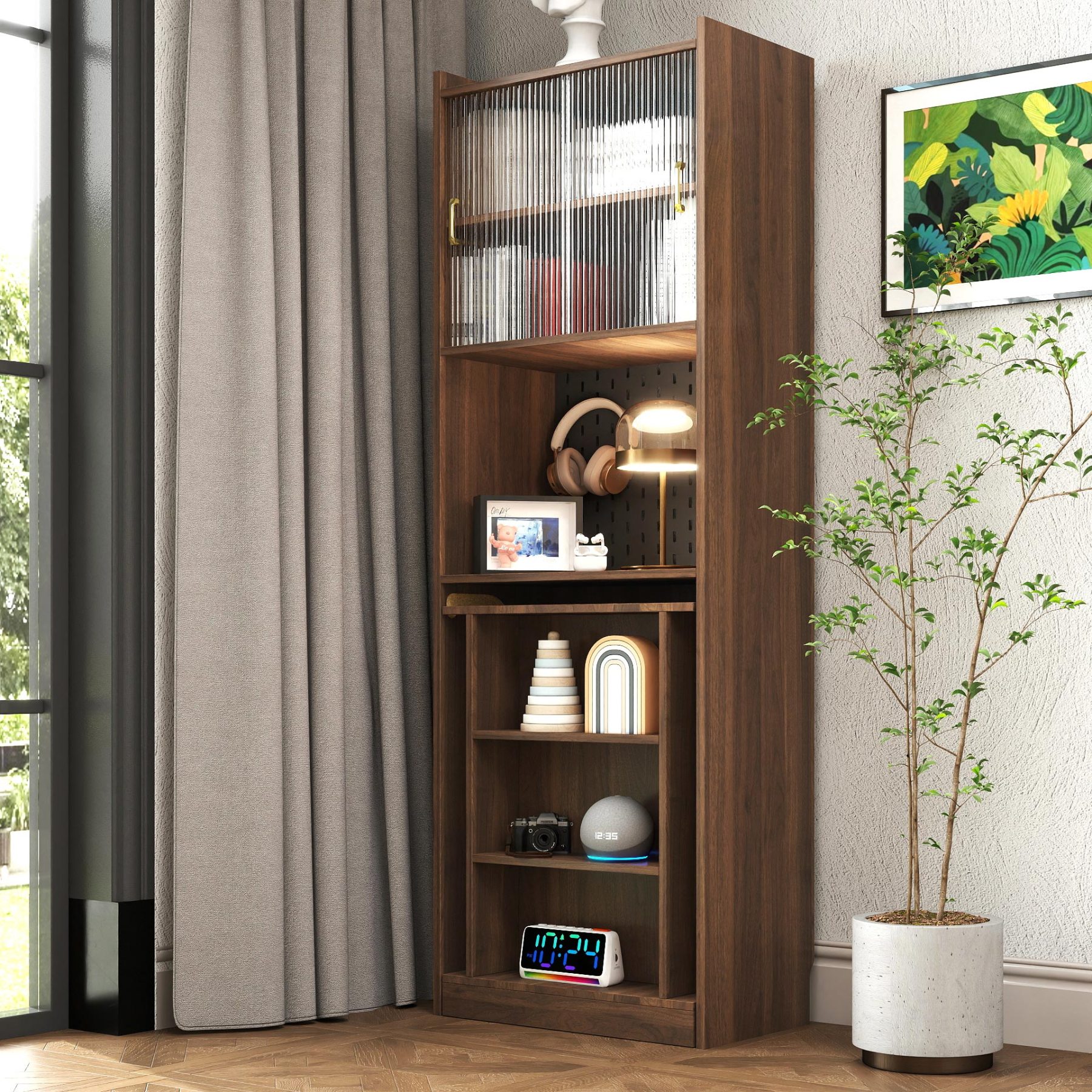 13-36"W Foldable Computer Desk w/ Storage & Pegboard | Space-Saving