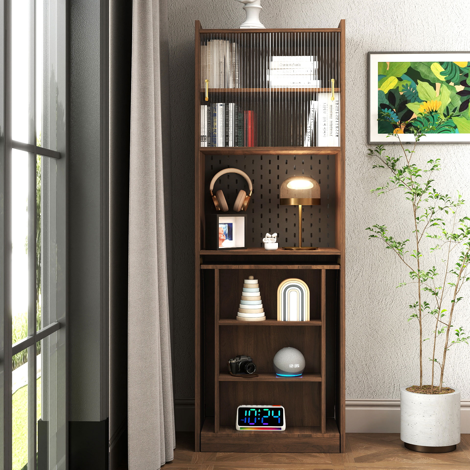 13-36"W Foldable Computer Desk w/ Storage & Pegboard | Space-Saving
