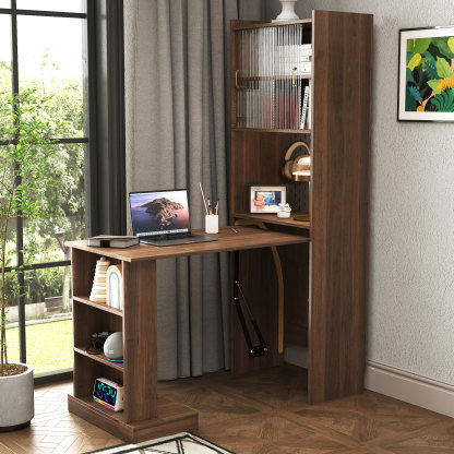 13-36"W Foldable Computer Desk w/ Storage & Pegboard | Space-Saving