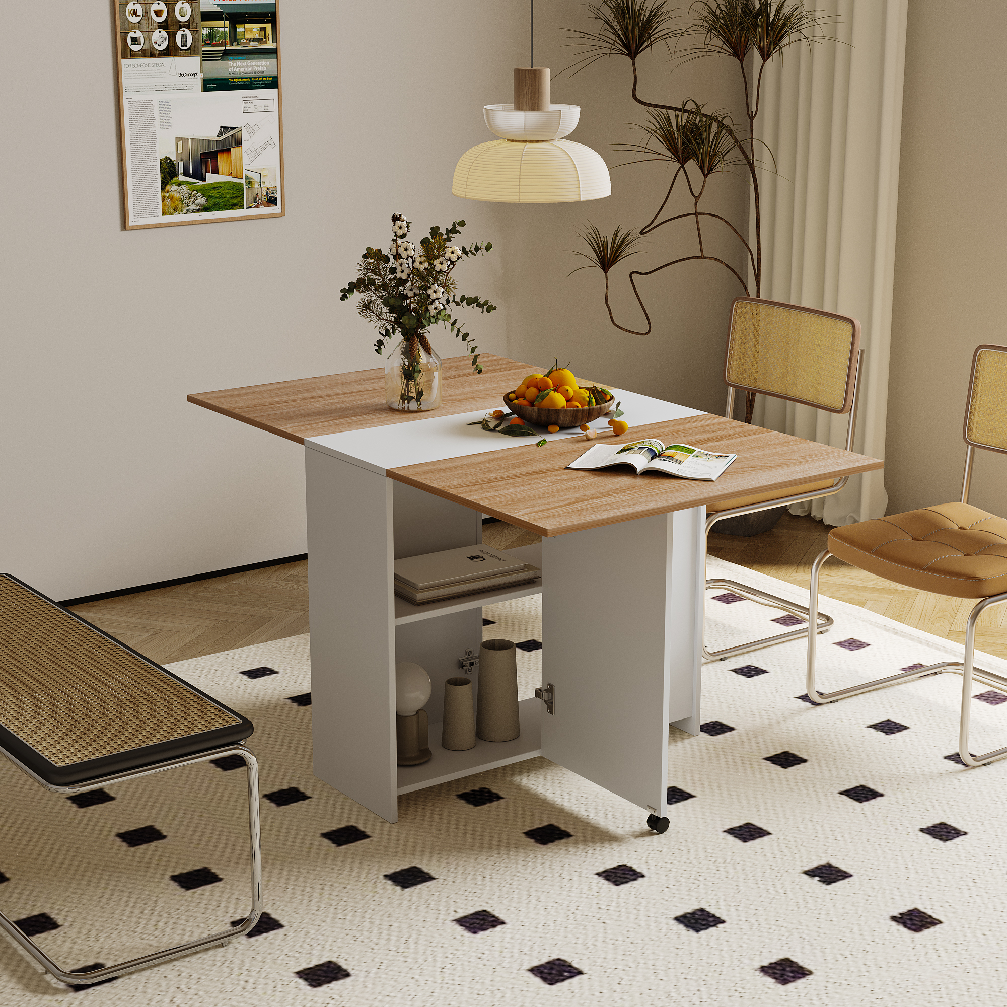 Folding Dining Table w/ Drop Leaf Design and Storage | Joysource