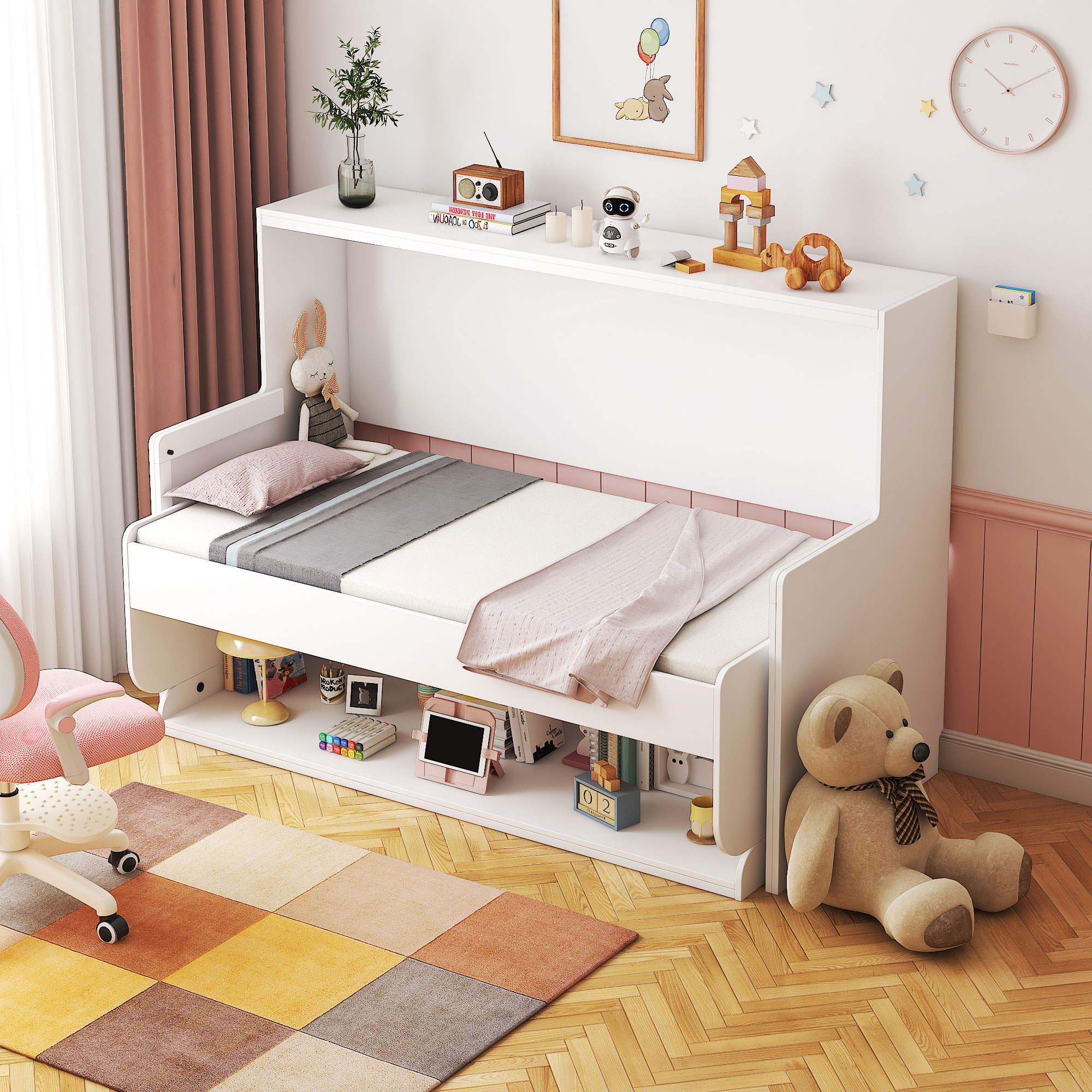 Horizontal Murphy Bed with Desk for Small Apartments, Offices, Guest Room