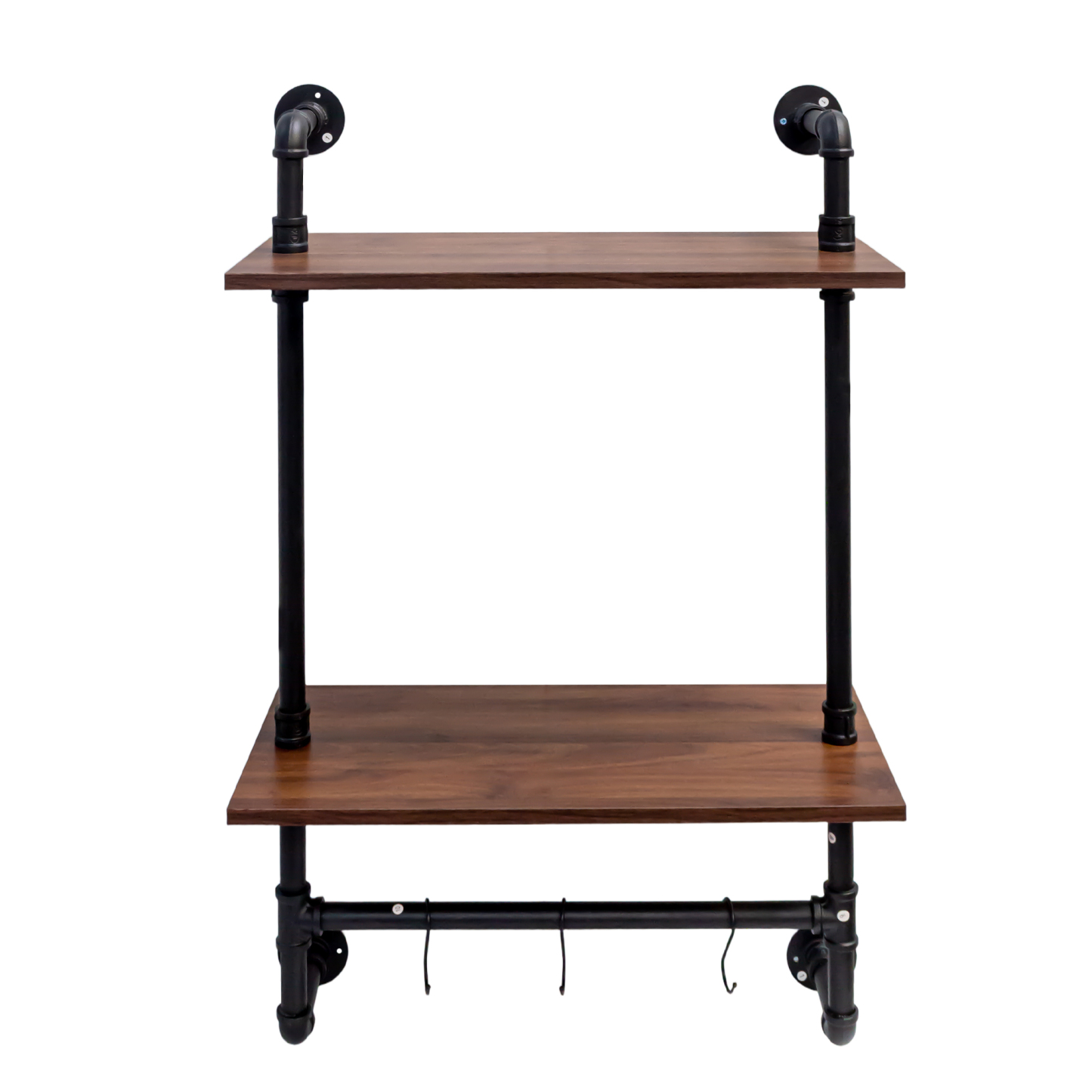 Industrial Pipe Wall Shelf w/ 3 Hooks for Bedroom, Kitchen & Office | 2-3 Tiers