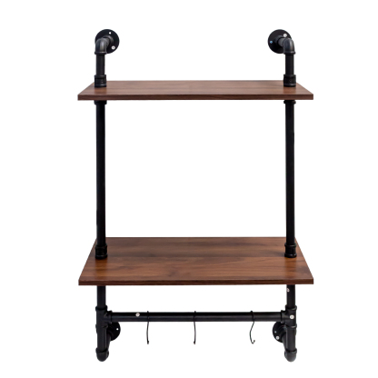 Industrial Pipe Wall Shelf w/ 3 Hooks for Bedroom, Kitchen & Office | 2-3 Tiers